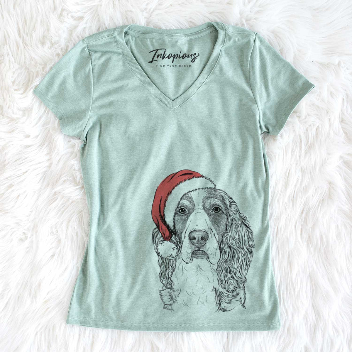 Santa Red the English Springer Spaniel - Women&#39;s V-neck Shirt