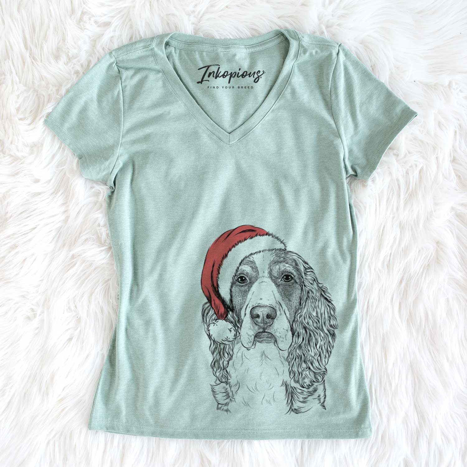 Santa Red the English Springer Spaniel - Women's V-neck Shirt