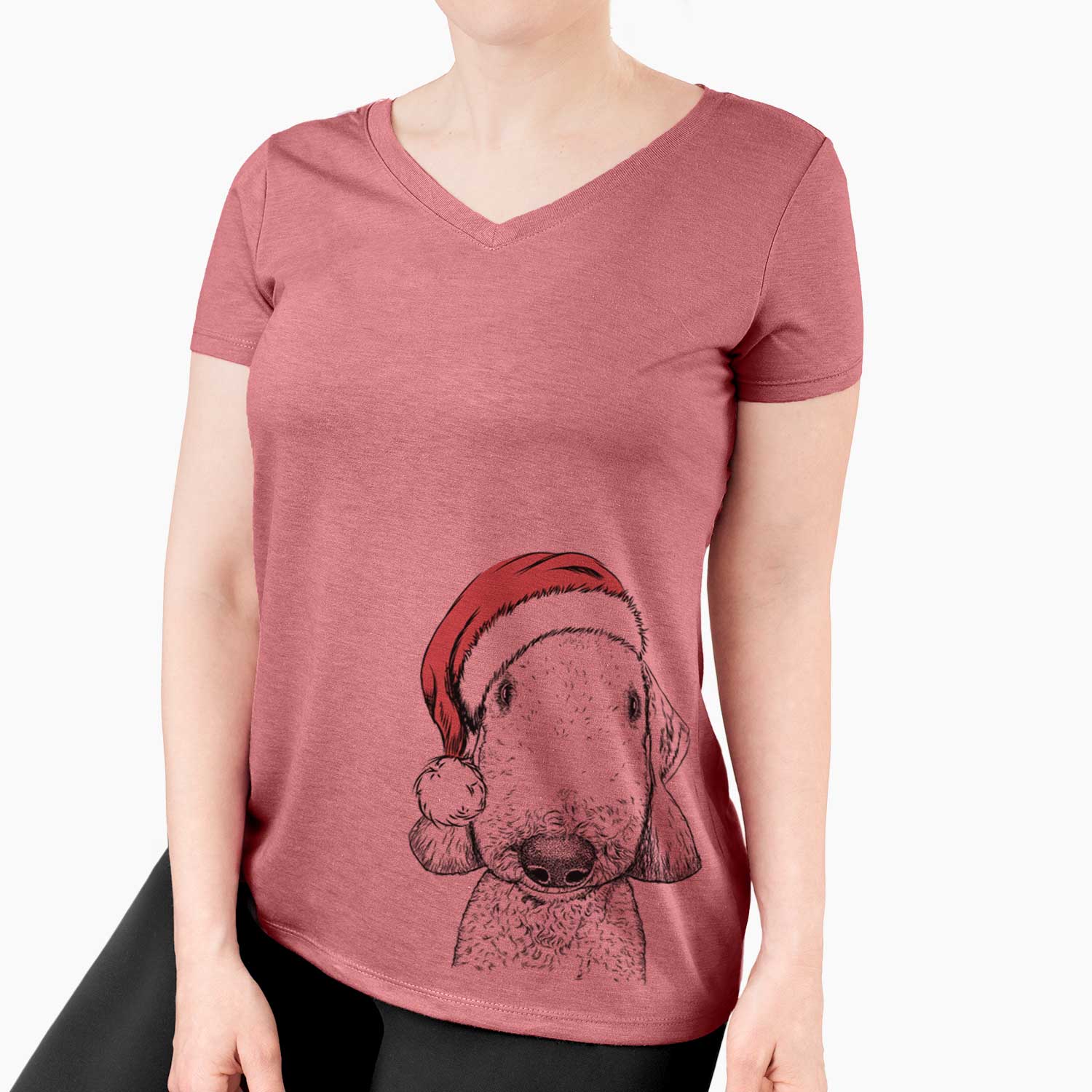 Santa Remington the Bedlington Terrier - Women's V-neck Shirt