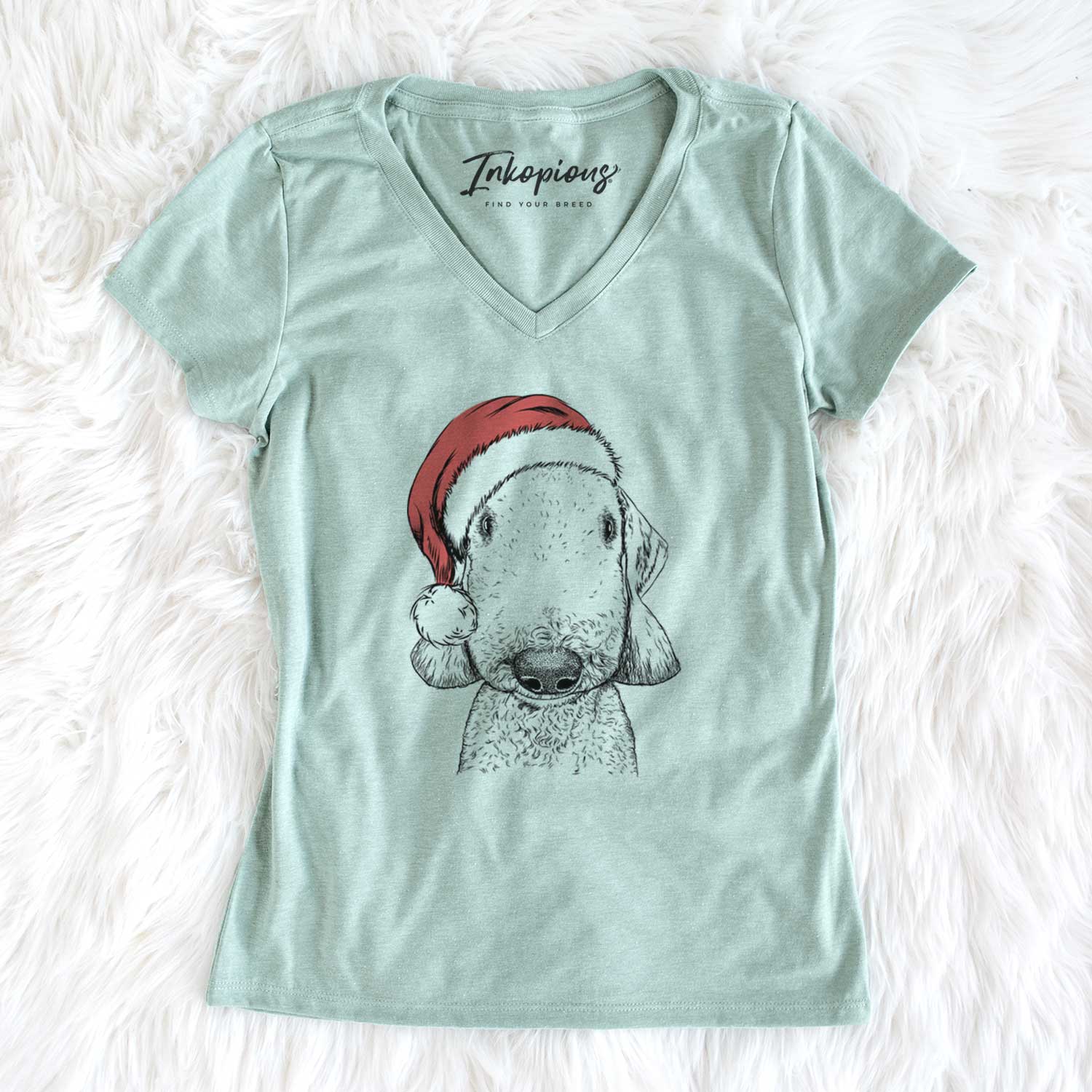 Santa Remington the Bedlington Terrier - Women's V-neck Shirt