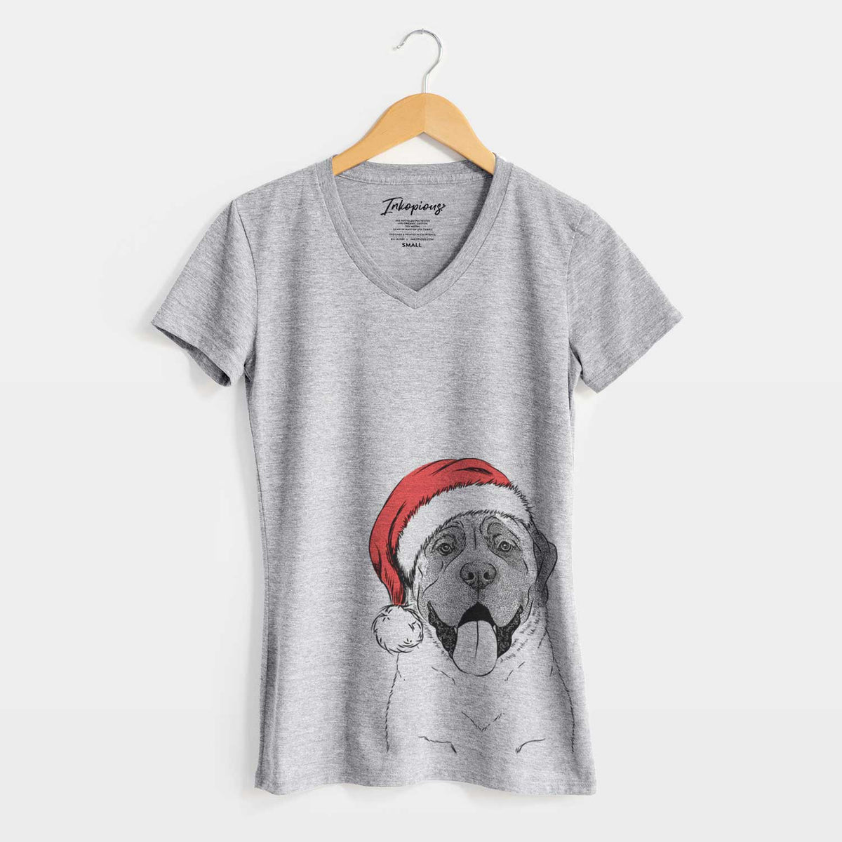 Santa Remmie the English Mastiff - Women's V-neck Shirt