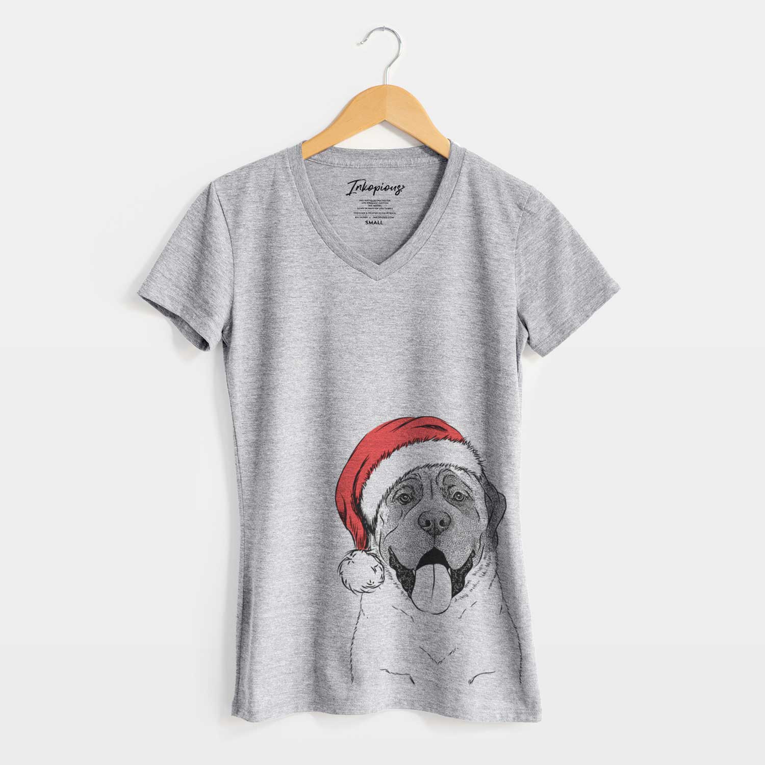 Santa Remmie the English Mastiff - Women's V-neck Shirt