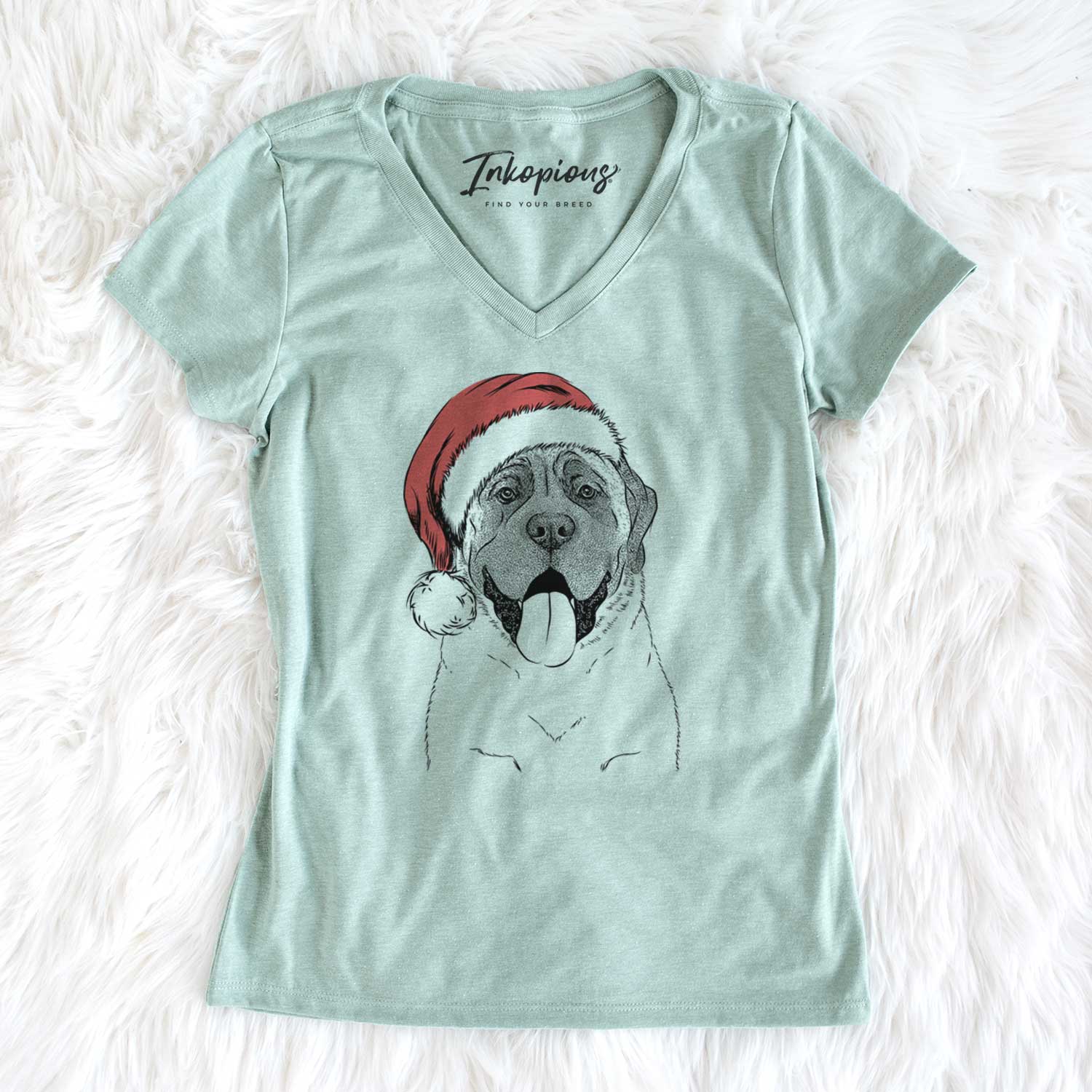 Santa Remmie the English Mastiff - Women's V-neck Shirt