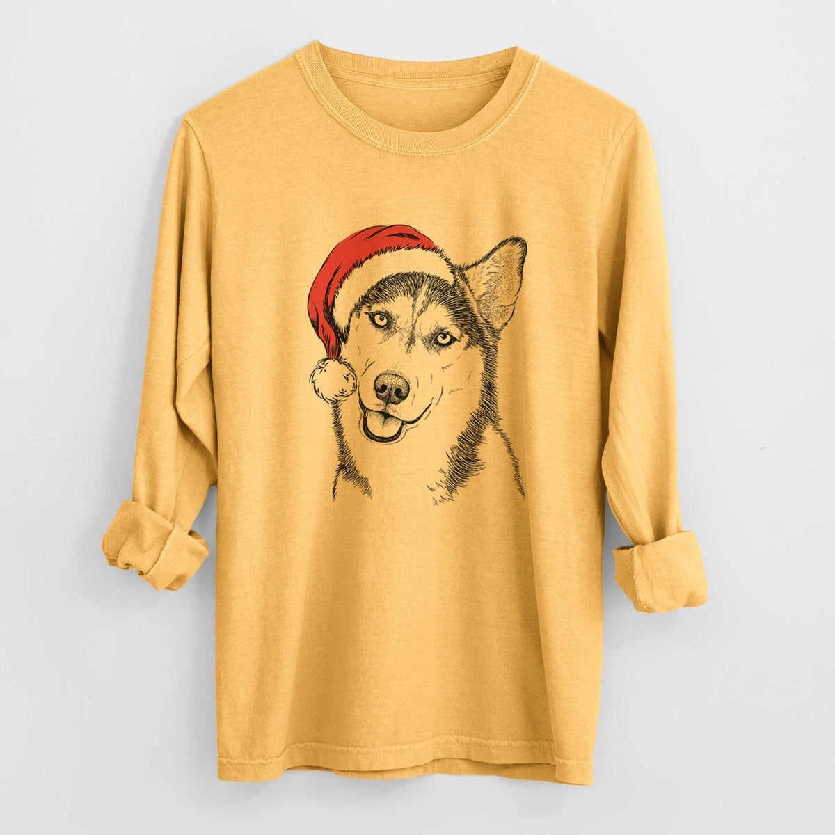 Santa Remmie the Siberian Husky - Heavyweight 100% Cotton Long Sleeve