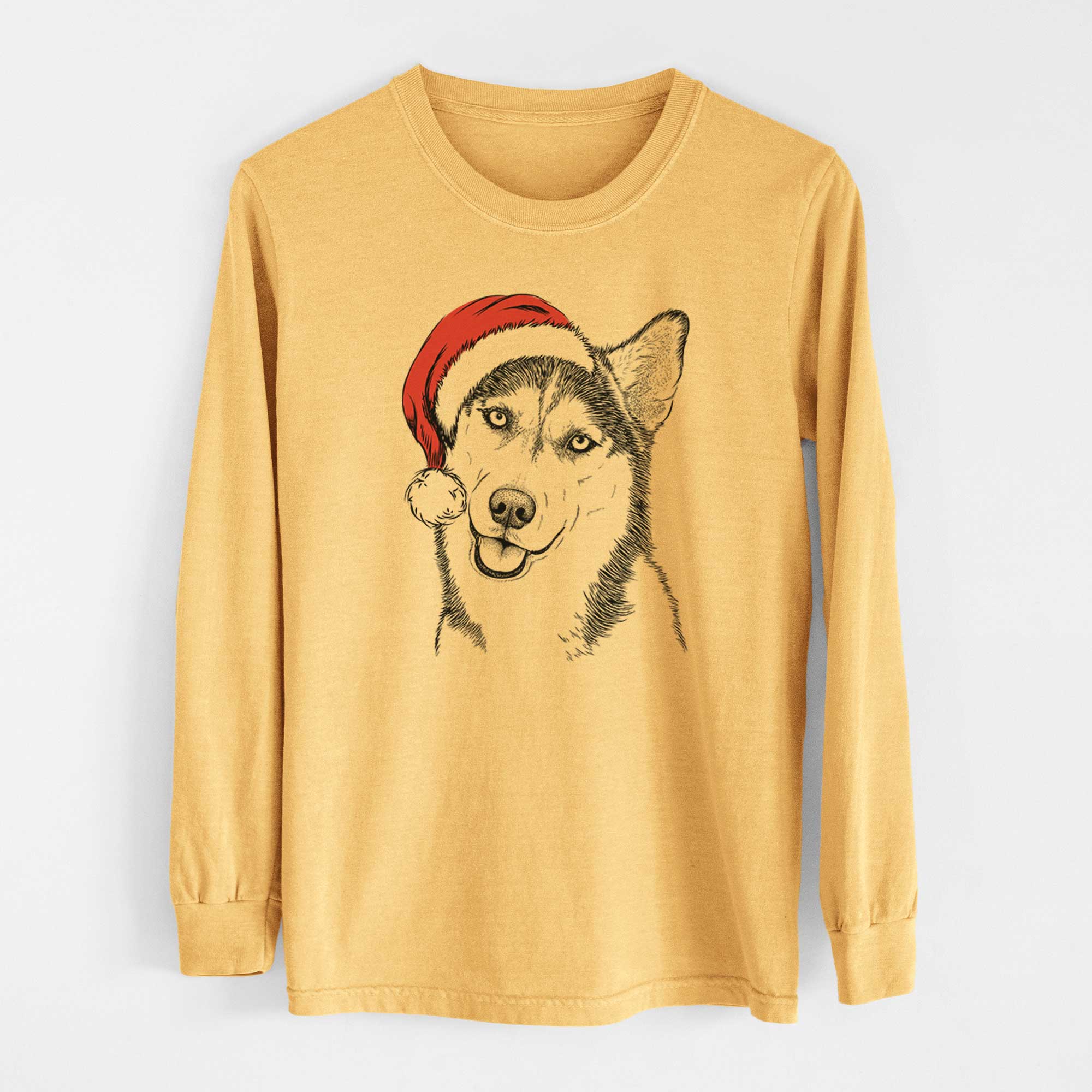 Santa Remmie the Siberian Husky - Heavyweight 100% Cotton Long Sleeve