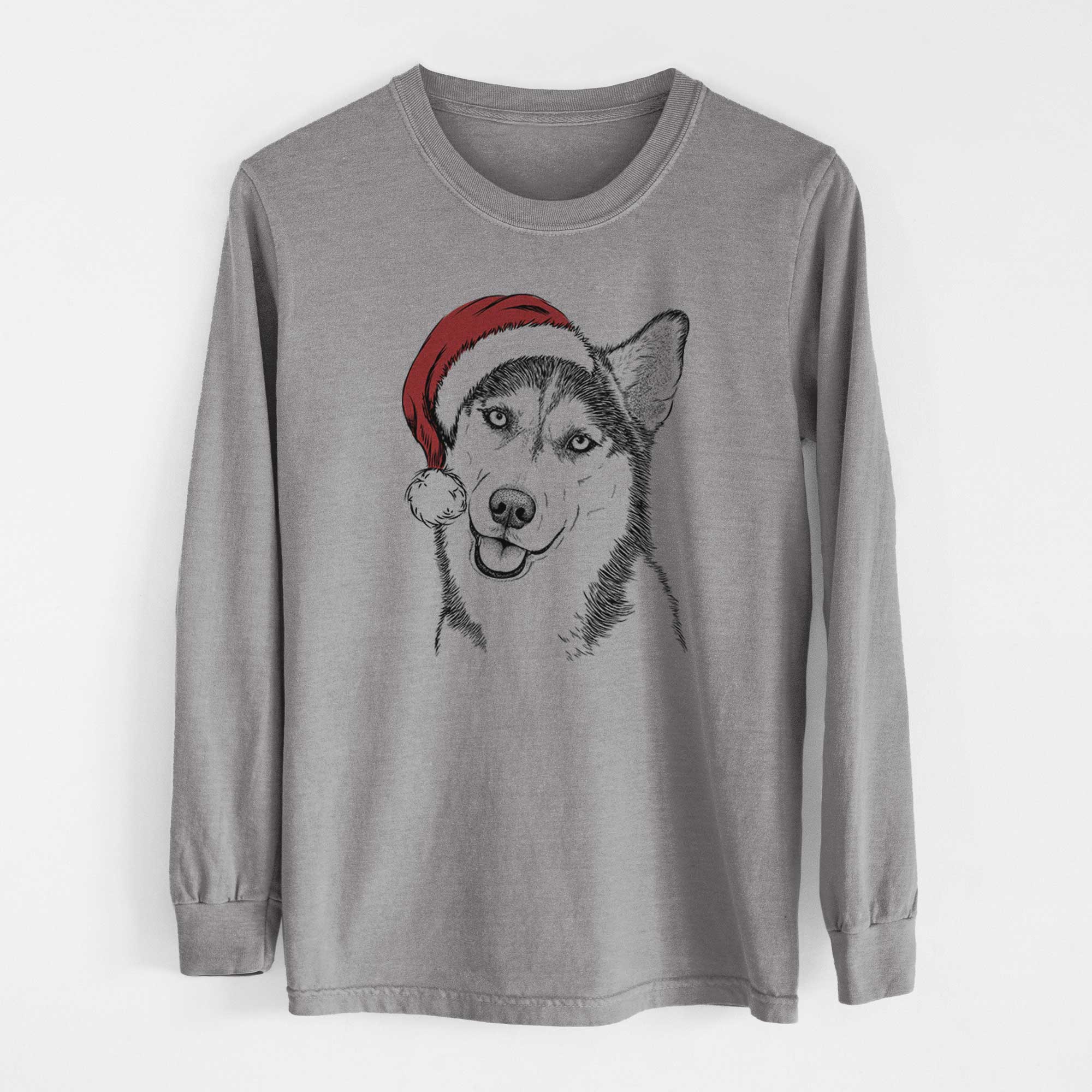 Santa Remmie the Siberian Husky - Heavyweight 100% Cotton Long Sleeve