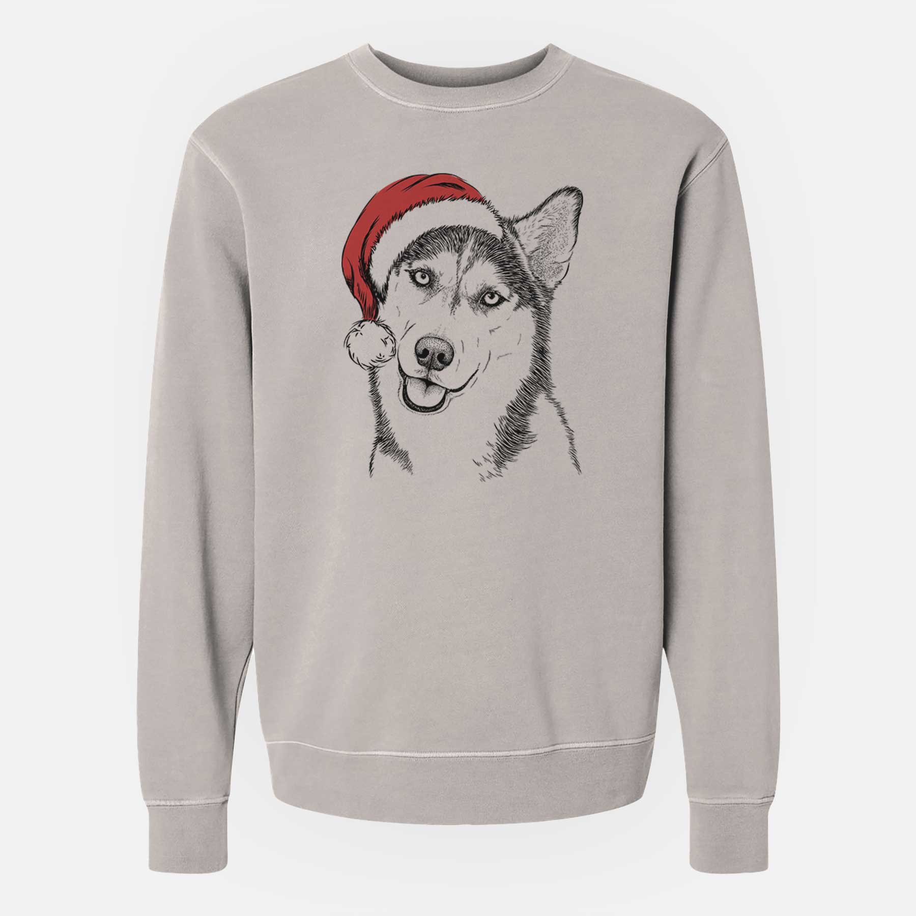 Santa Remmie the Siberian Husky - Unisex Pigment Dyed Crew Sweatshirt