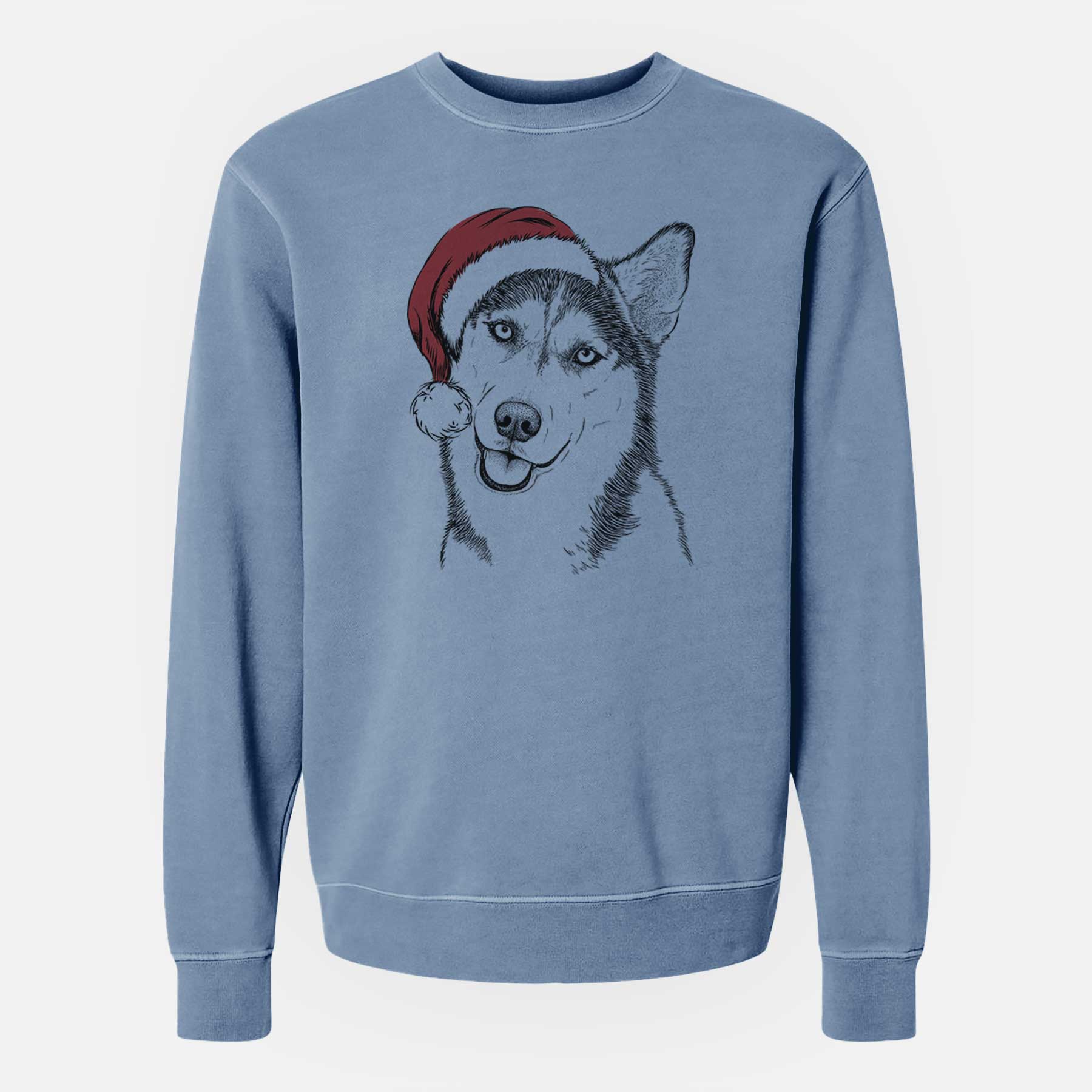 Santa Remmie the Siberian Husky - Unisex Pigment Dyed Crew Sweatshirt