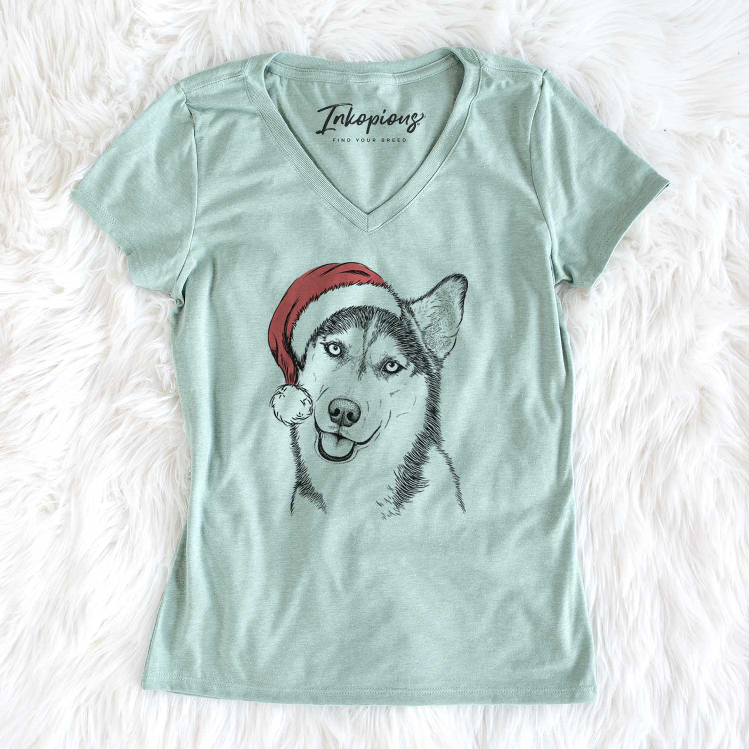 Santa Remmie the Siberian Husky - Women's V-neck Shirt