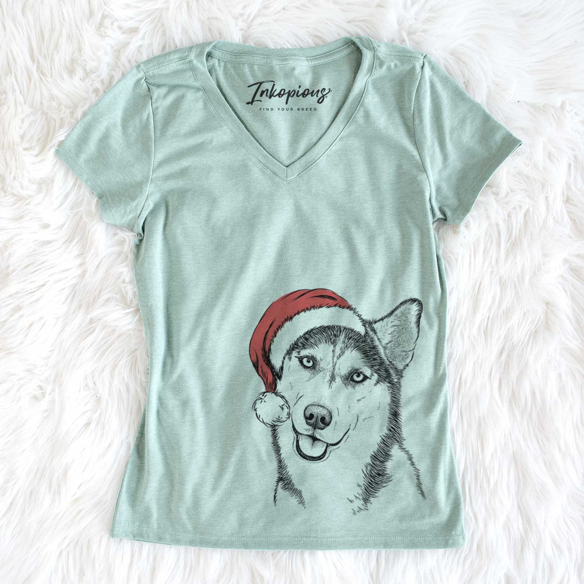 Santa Remmie the Siberian Husky - Women&#39;s V-neck Shirt