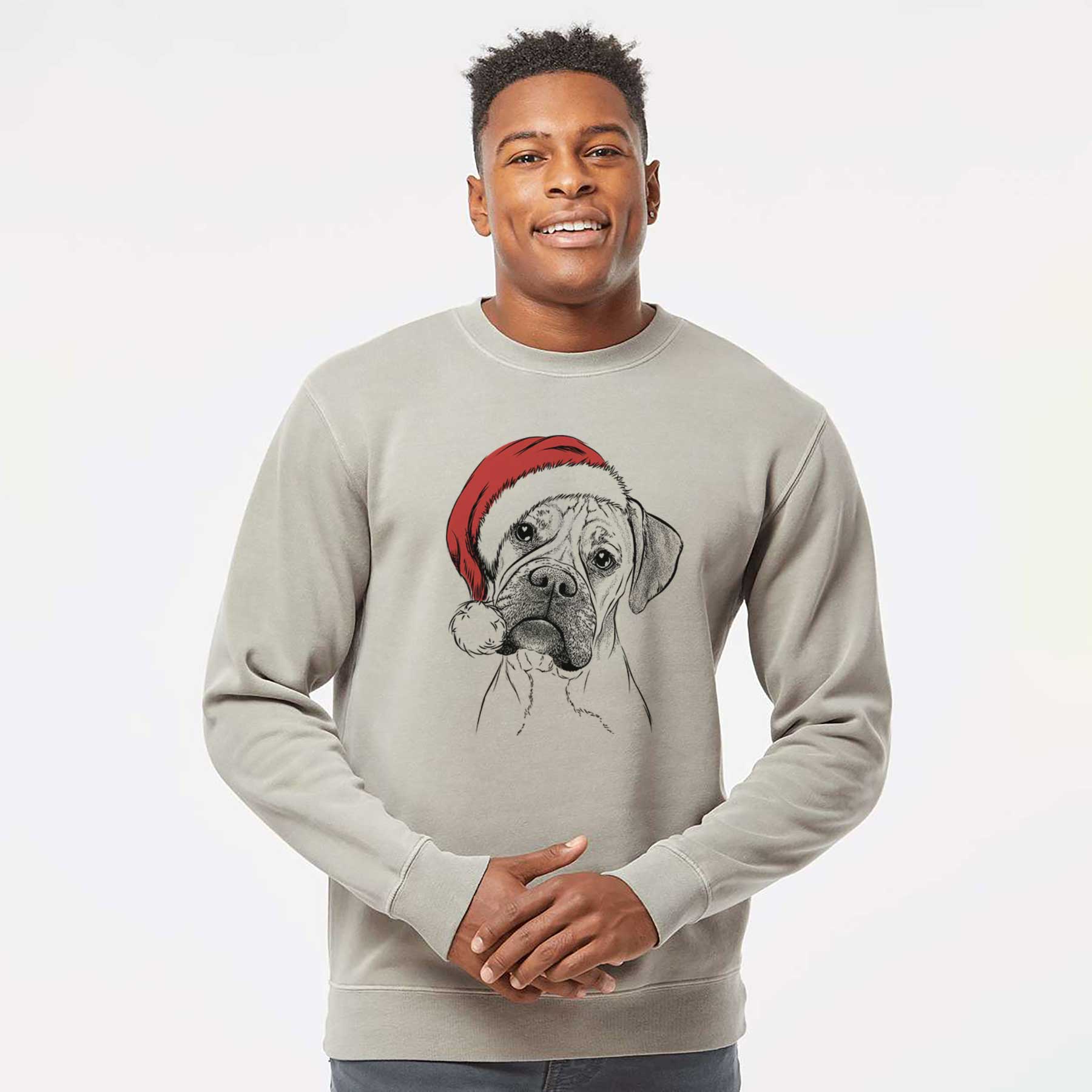 Santa Reuby the Boxer - Unisex Pigment Dyed Crew Sweatshirt