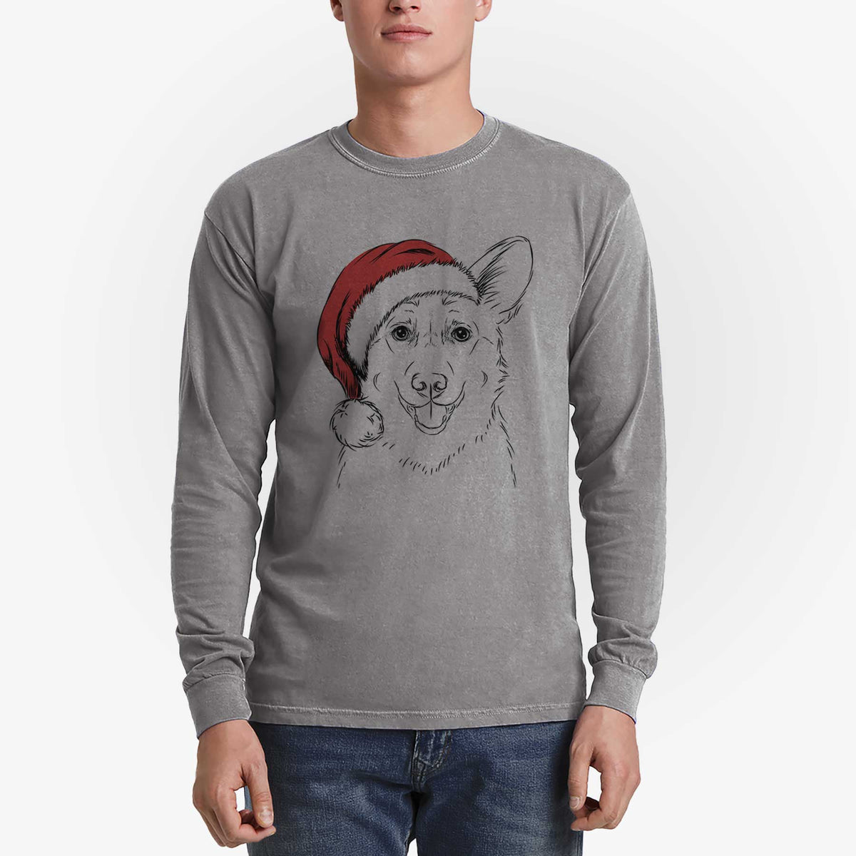Santa Ricco the Corgi - Heavyweight 100% Cotton Long Sleeve