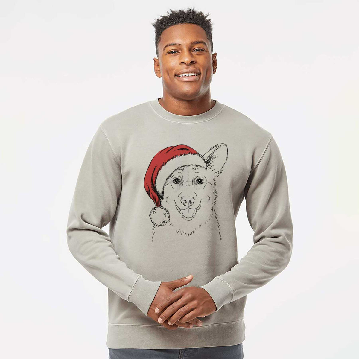 Santa Ricco the Corgi - Unisex Pigment Dyed Crew Sweatshirt