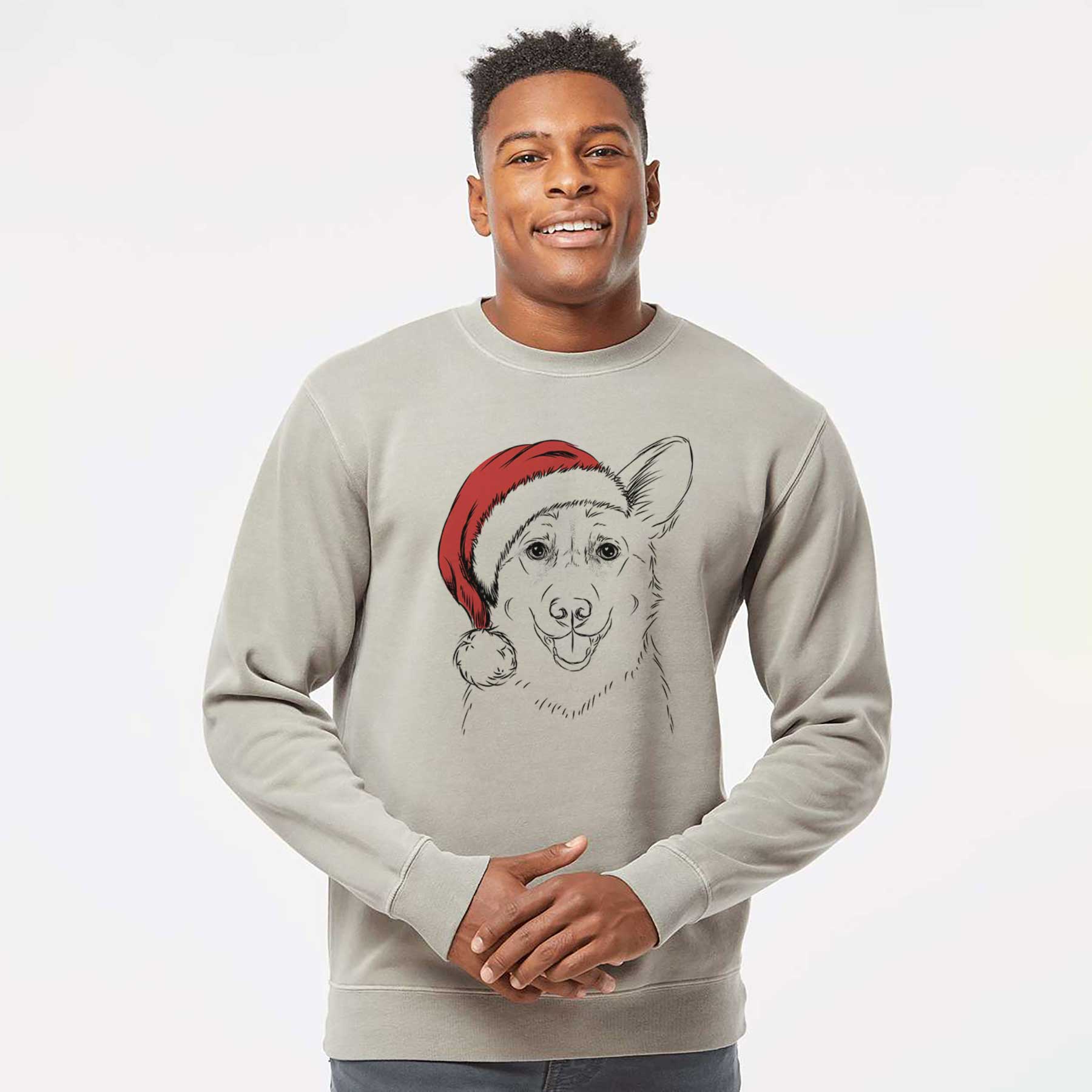 Santa Ricco the Corgi - Unisex Pigment Dyed Crew Sweatshirt