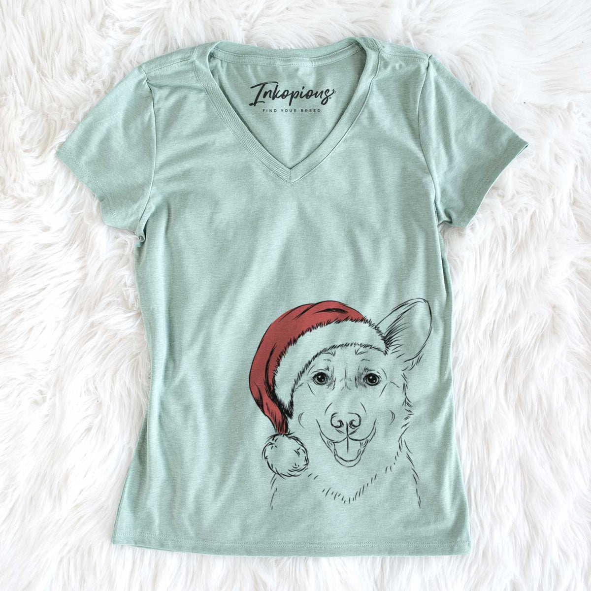 Santa Ricco the Corgi - Women&#39;s V-neck Shirt