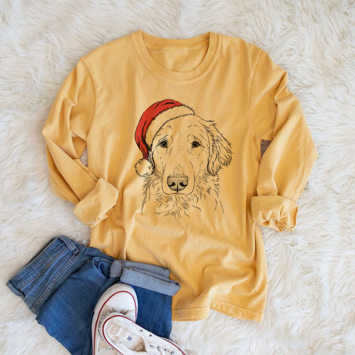 Santa Riley the Golden Retriever - Heavyweight 100% Cotton Long Sleeve