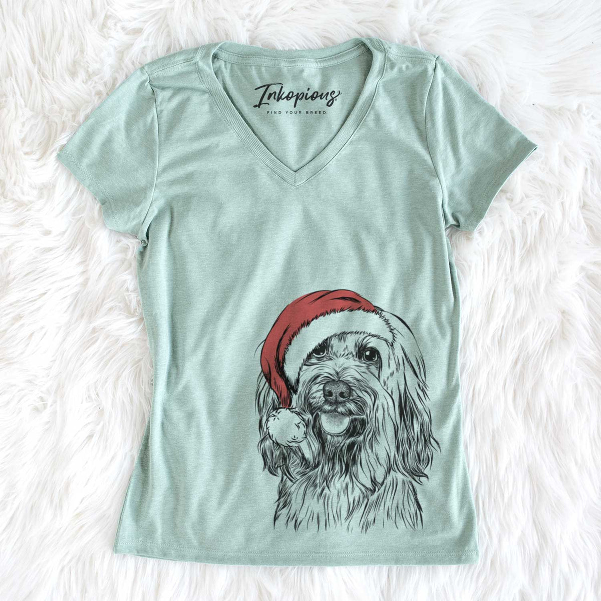 Santa Rime the Tibetan Terrier - Women&#39;s V-neck Shirt