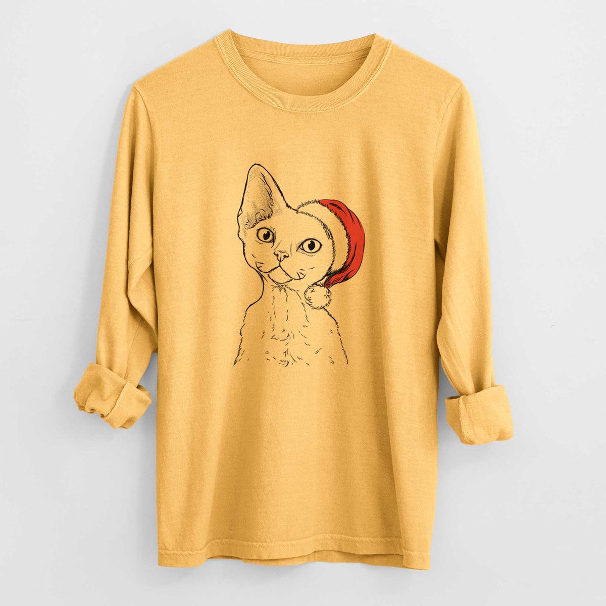 Santa Ripley the Devon Rex Cat - Heavyweight 100% Cotton Long Sleeve