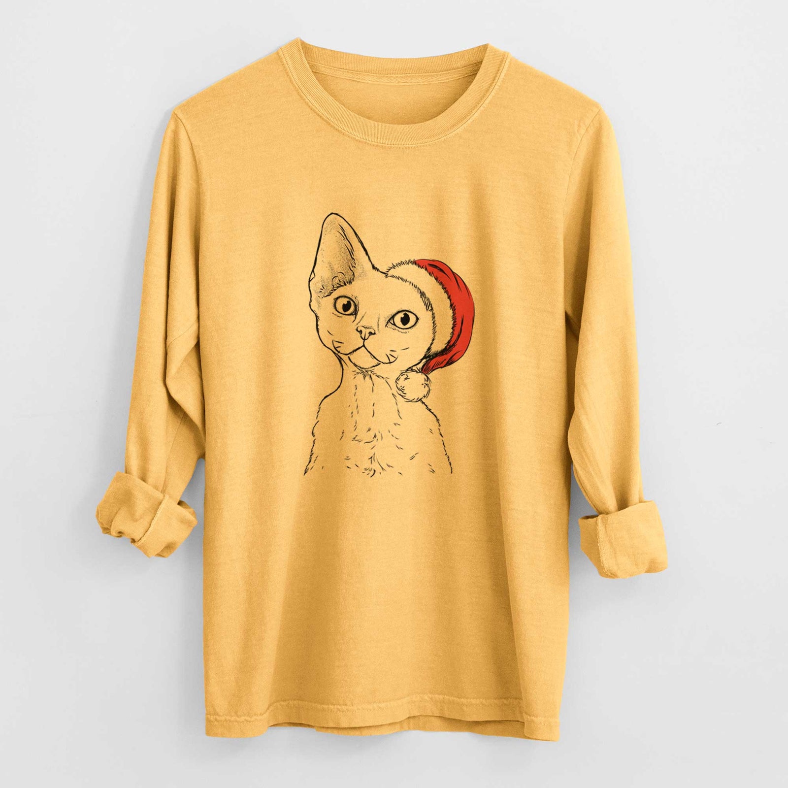 Santa Ripley the Devon Rex Cat - Heavyweight 100% Cotton Long Sleeve