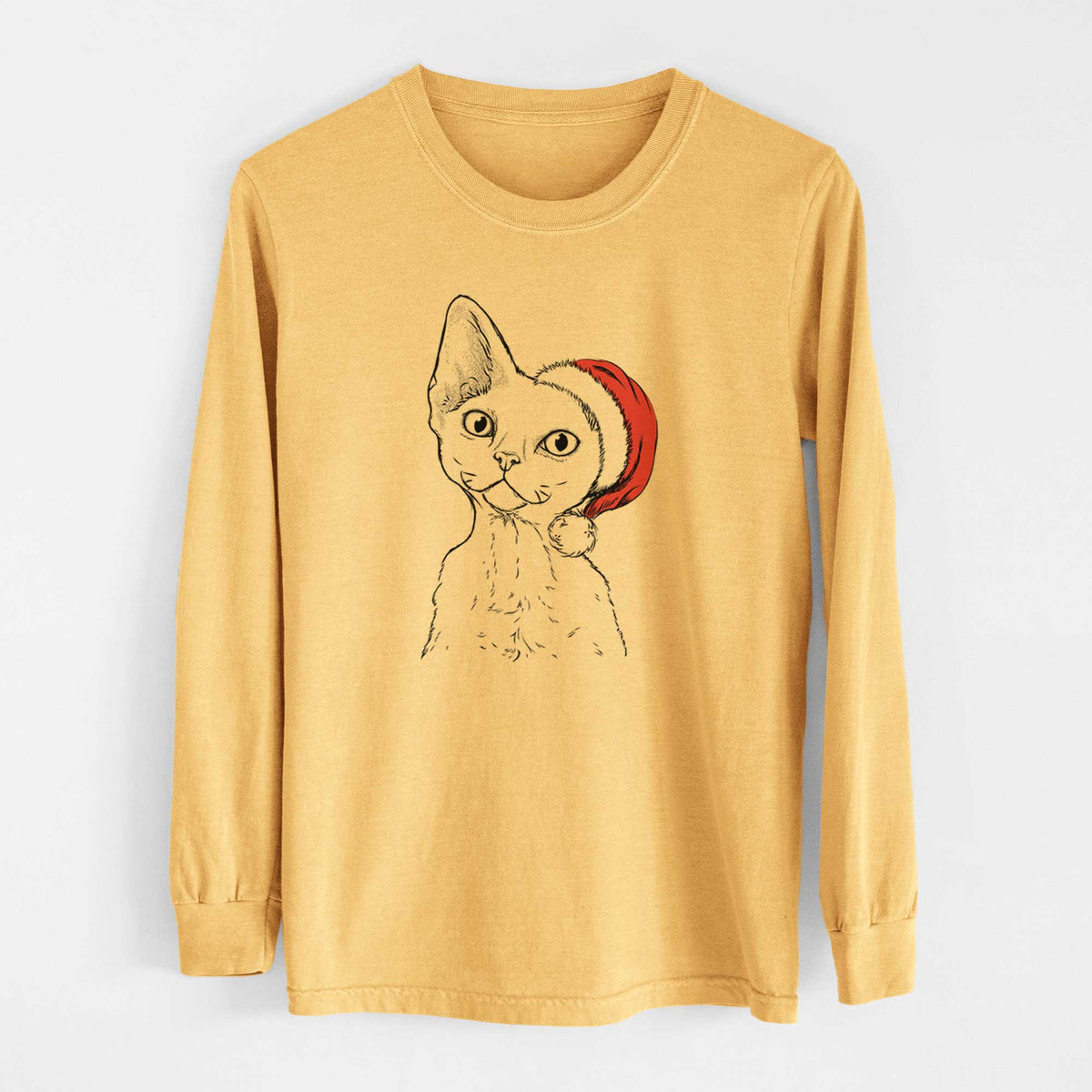 Santa Ripley the Devon Rex Cat - Heavyweight 100% Cotton Long Sleeve