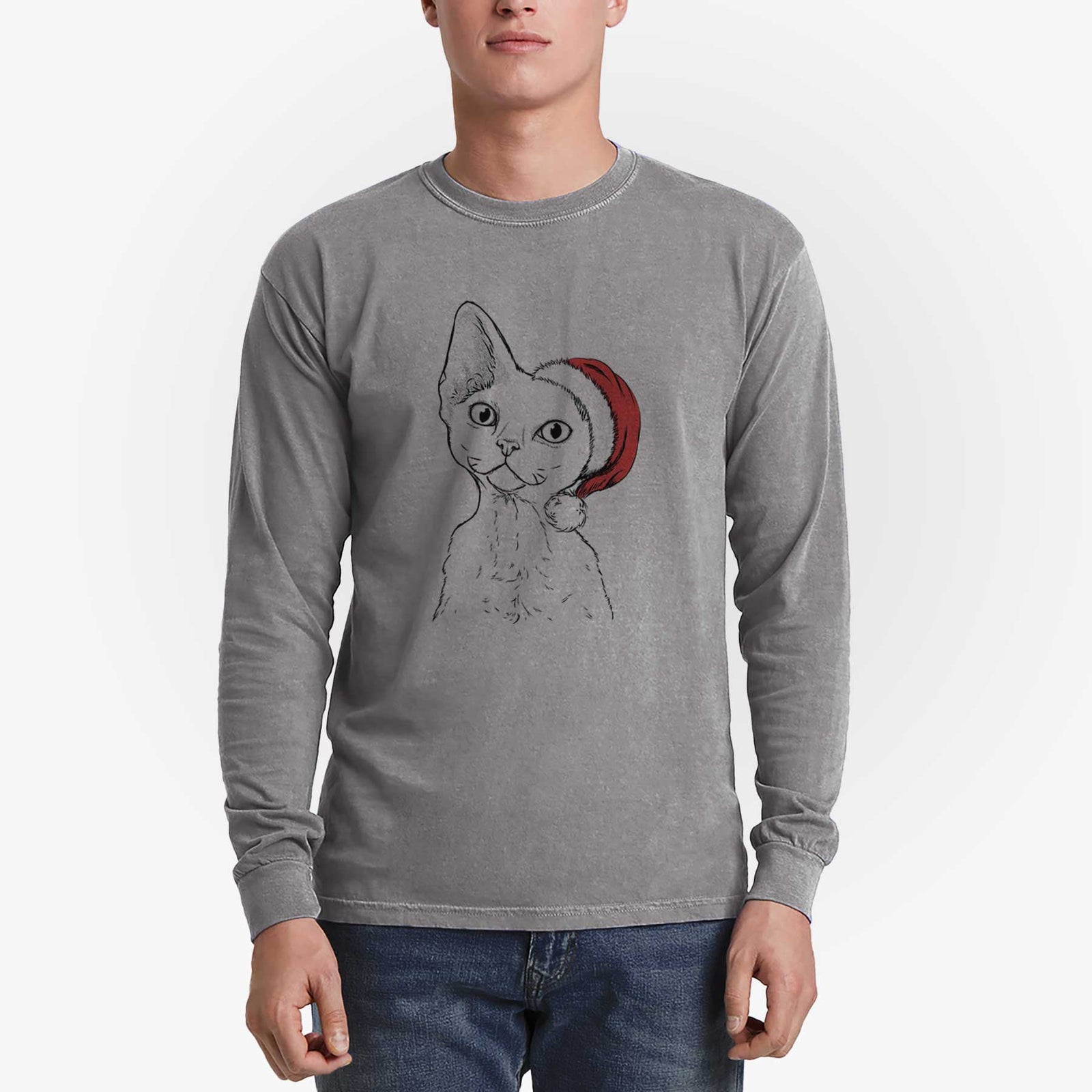 Santa Ripley the Devon Rex Cat - Heavyweight 100% Cotton Long Sleeve