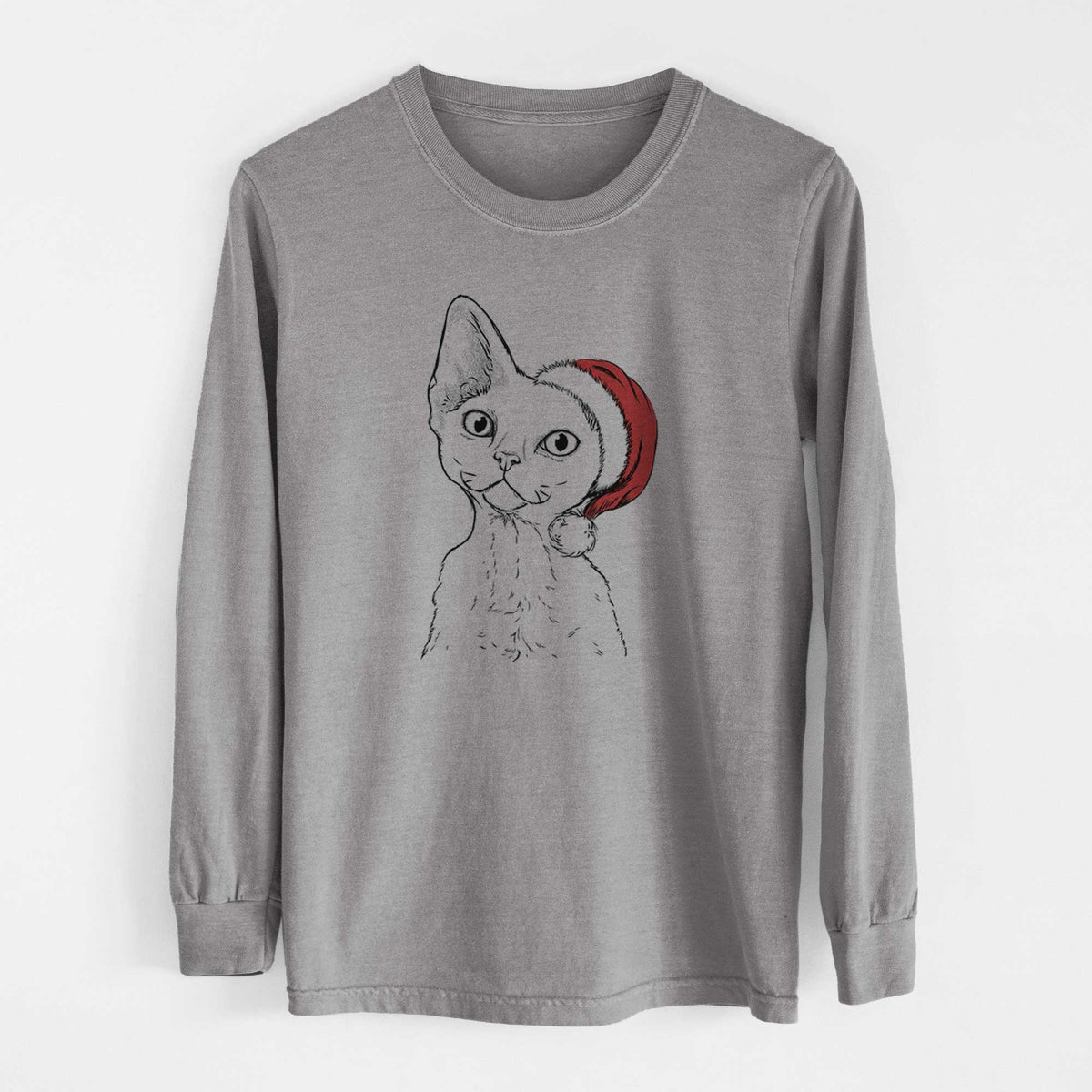Santa Ripley the Devon Rex Cat - Heavyweight 100% Cotton Long Sleeve