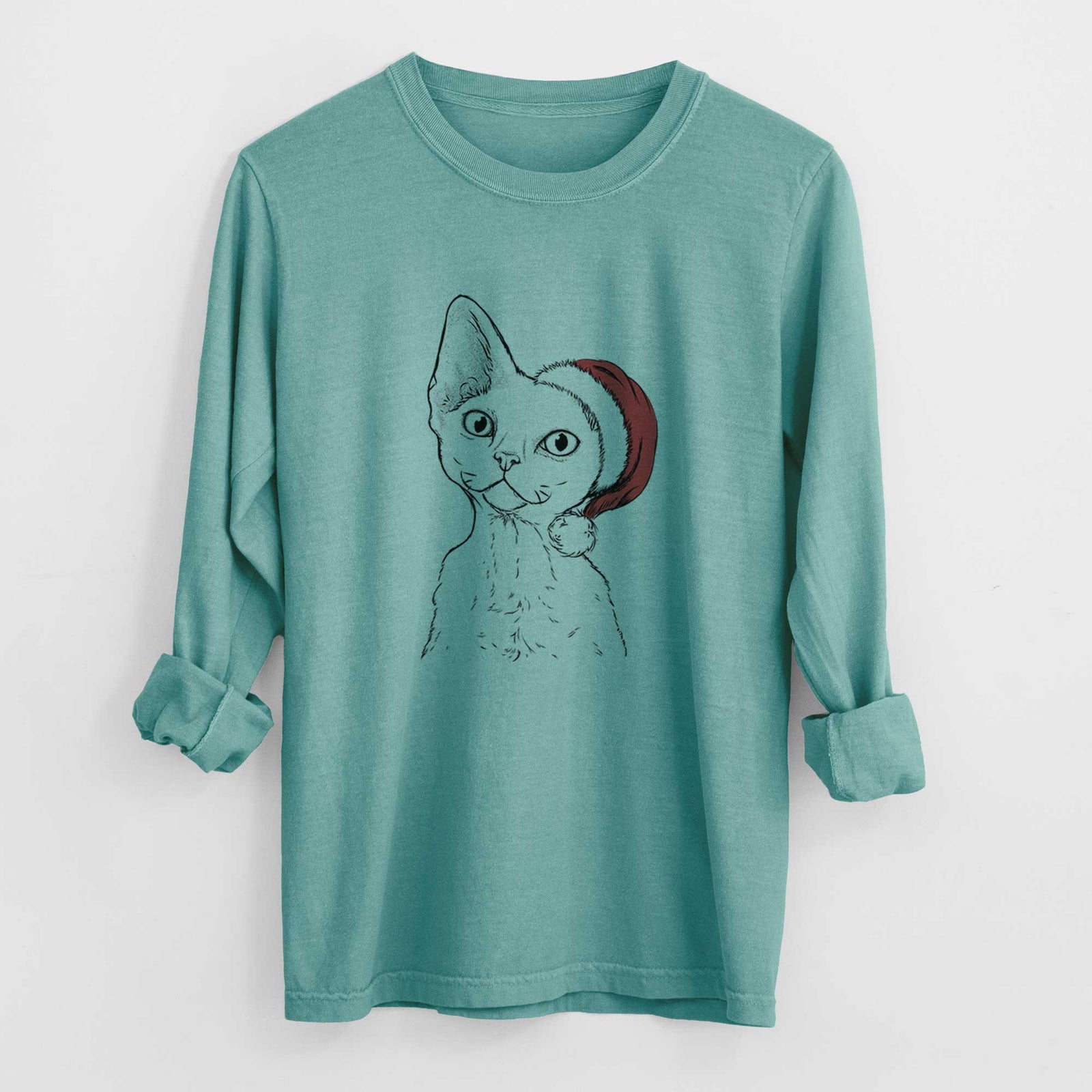 Santa Ripley the Devon Rex Cat - Heavyweight 100% Cotton Long Sleeve