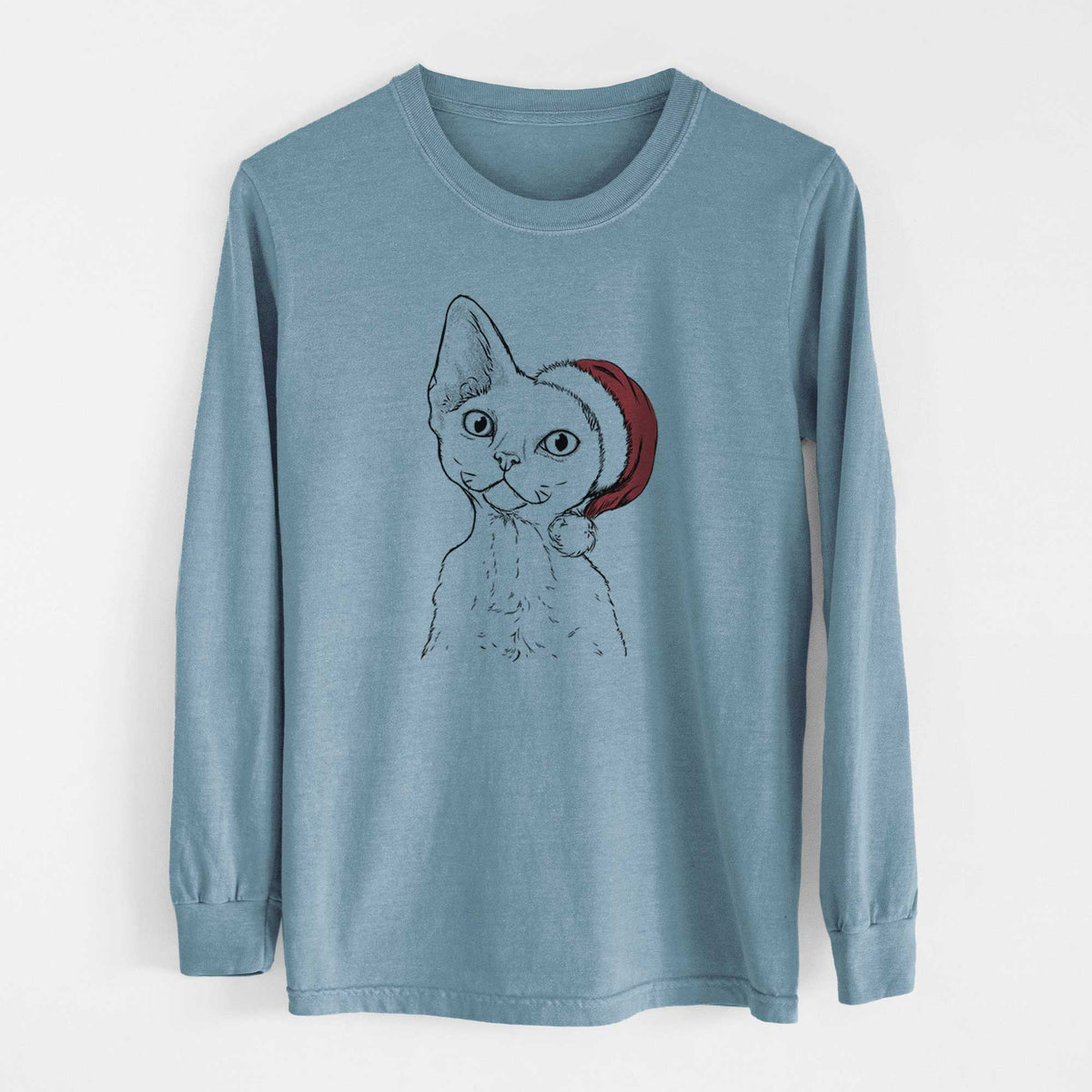 Santa Ripley the Devon Rex Cat - Heavyweight 100% Cotton Long Sleeve