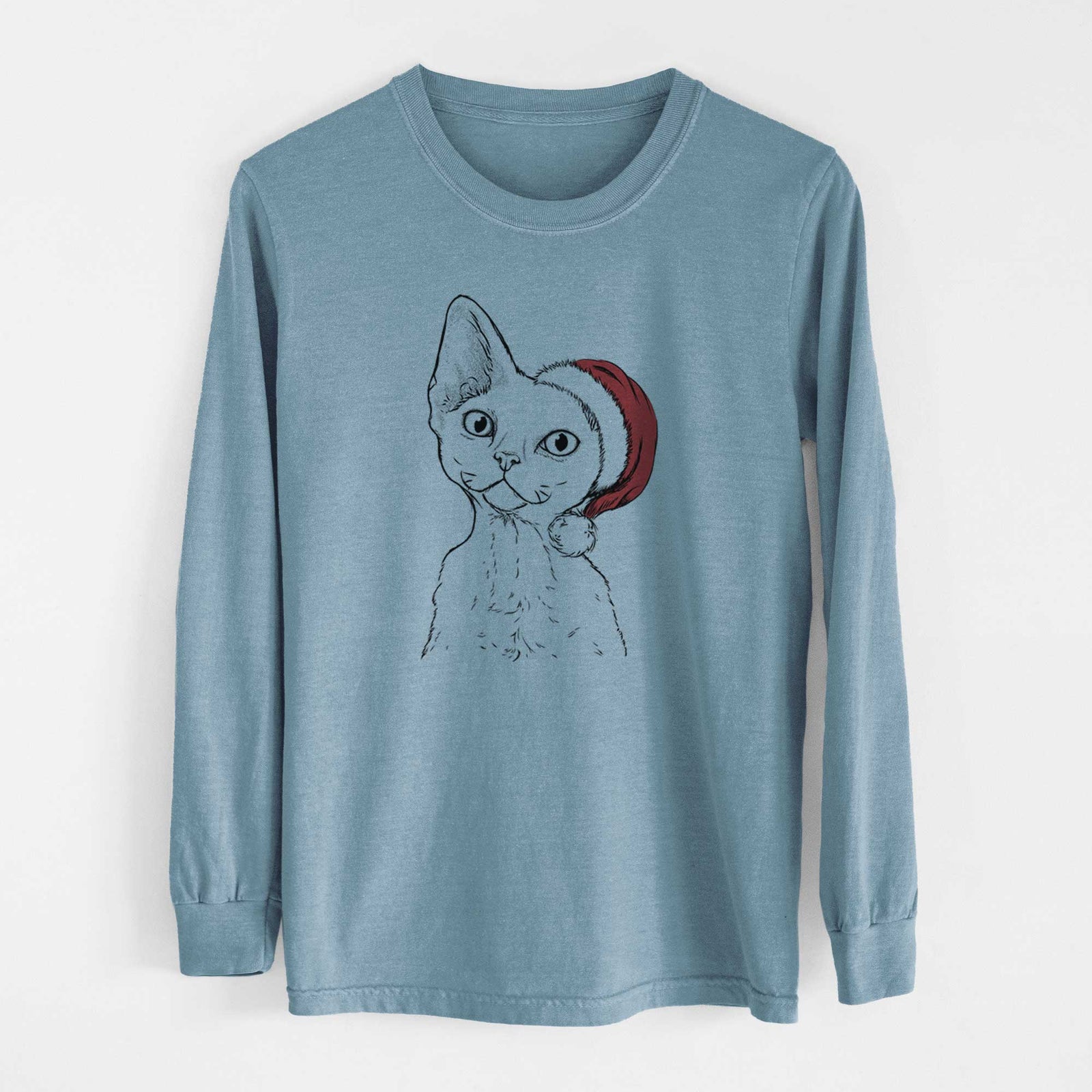 Santa Ripley the Devon Rex Cat - Heavyweight 100% Cotton Long Sleeve