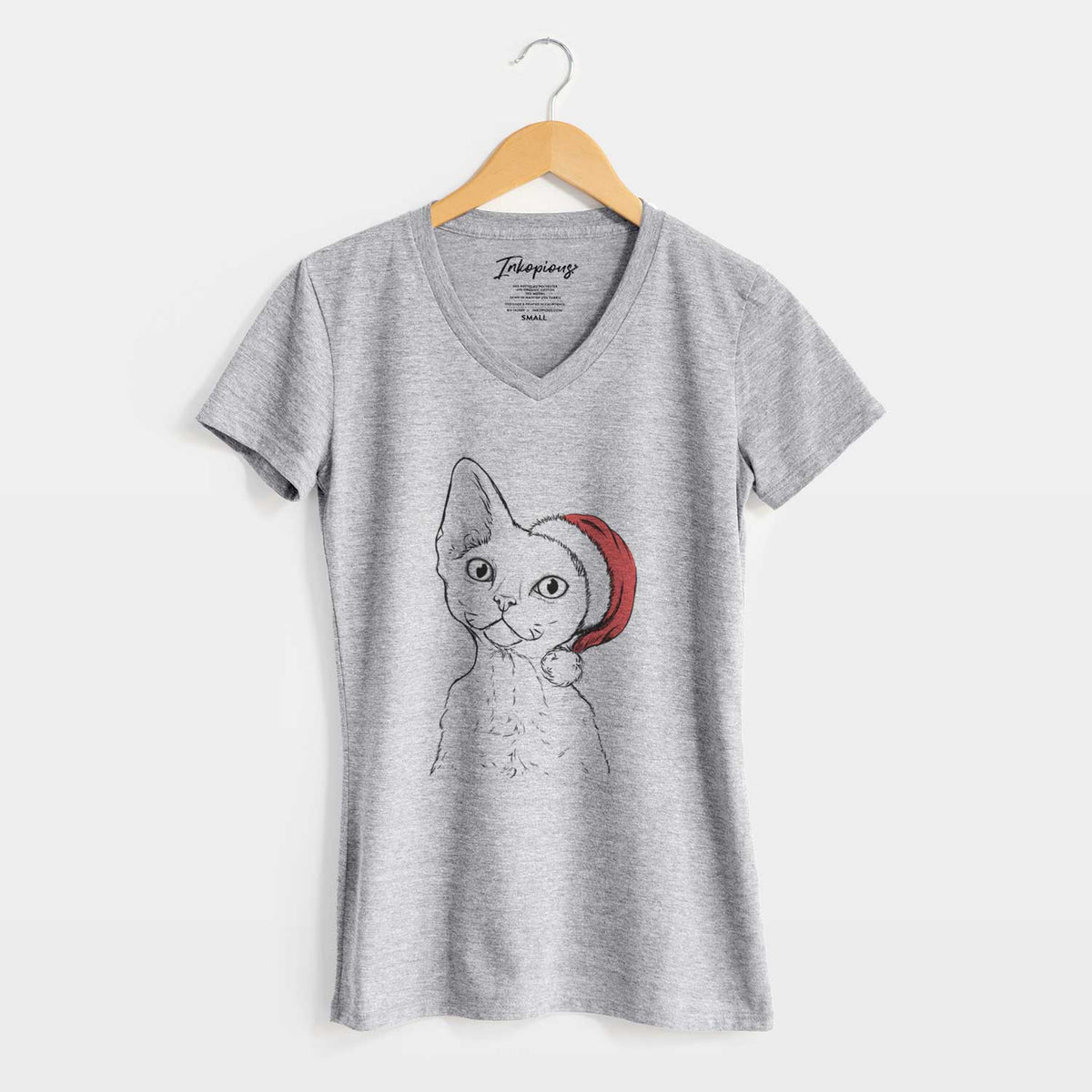 Santa Ripley the Devon Rex Cat - Women's V-neck Shirt