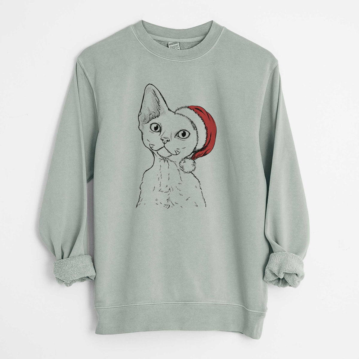 Santa Ripley the Devon Rex Cat - Unisex Pigment Dyed Crew Sweatshirt