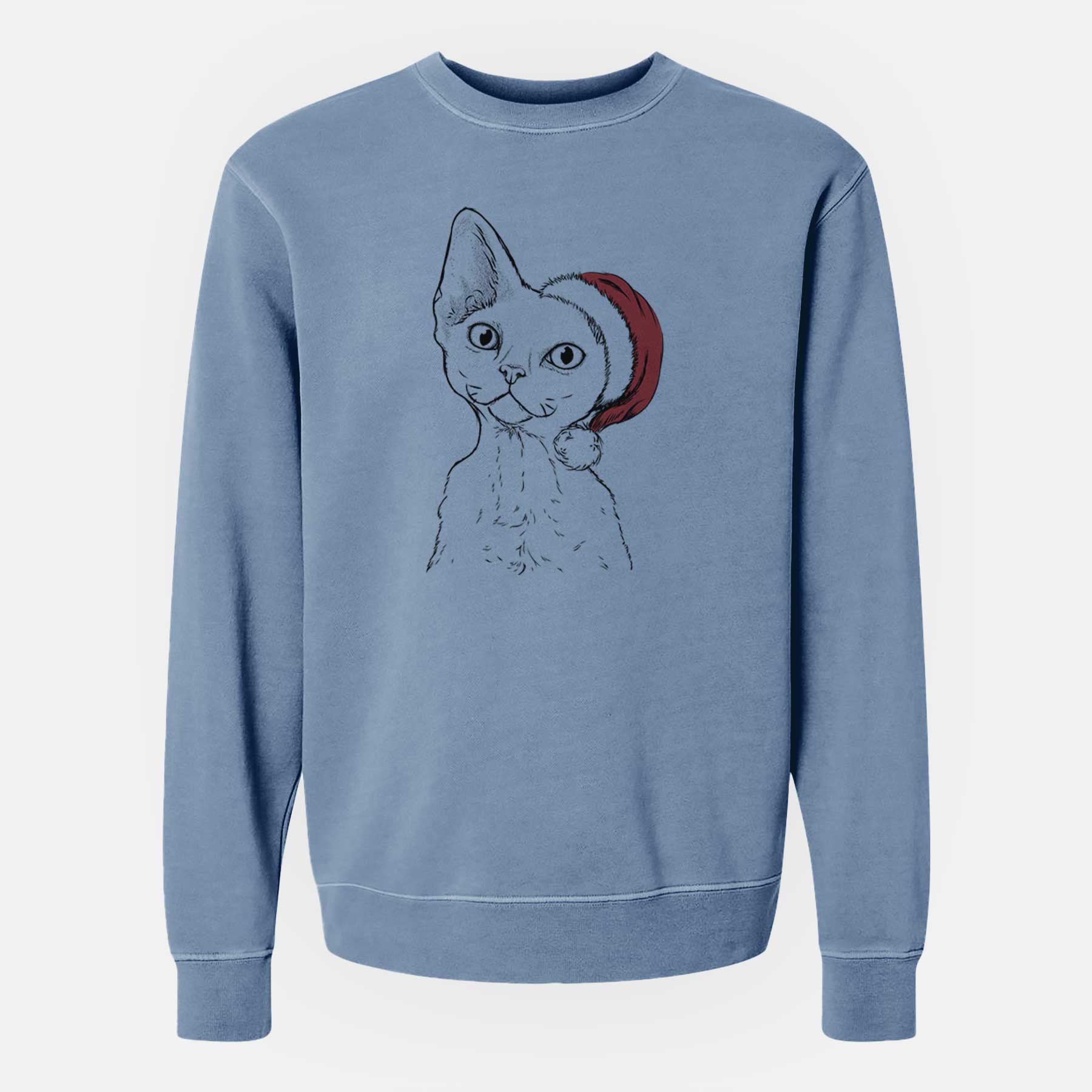 Santa Ripley the Devon Rex Cat - Unisex Pigment Dyed Crew Sweatshirt