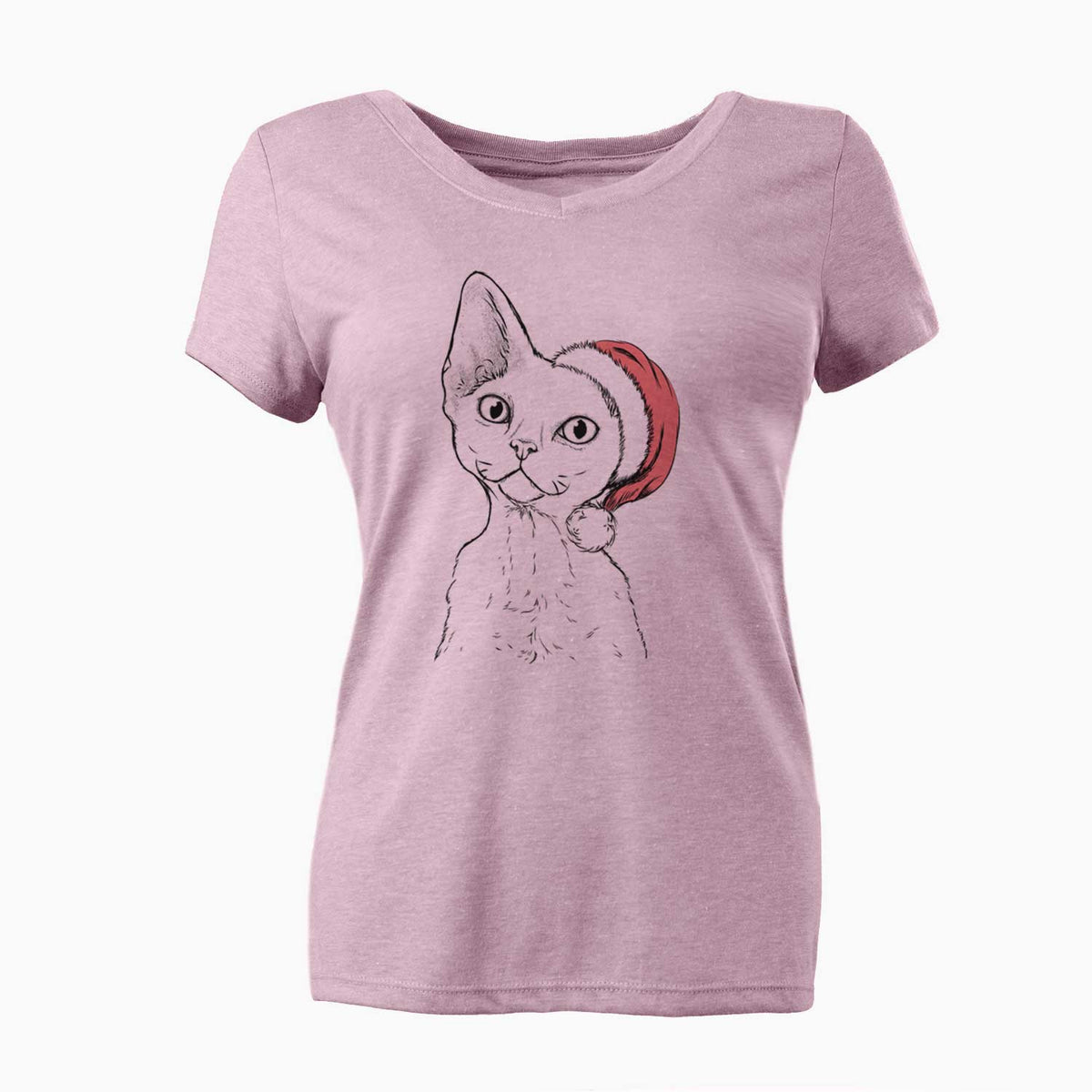 Santa Ripley the Devon Rex Cat - Women's V-neck Shirt