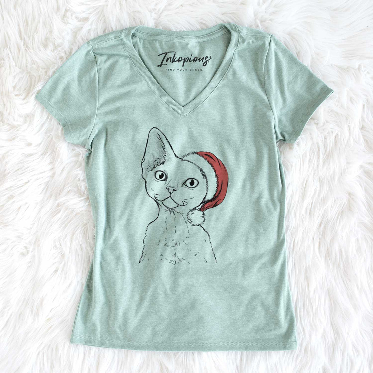 Santa Ripley the Devon Rex Cat - Women's V-neck Shirt