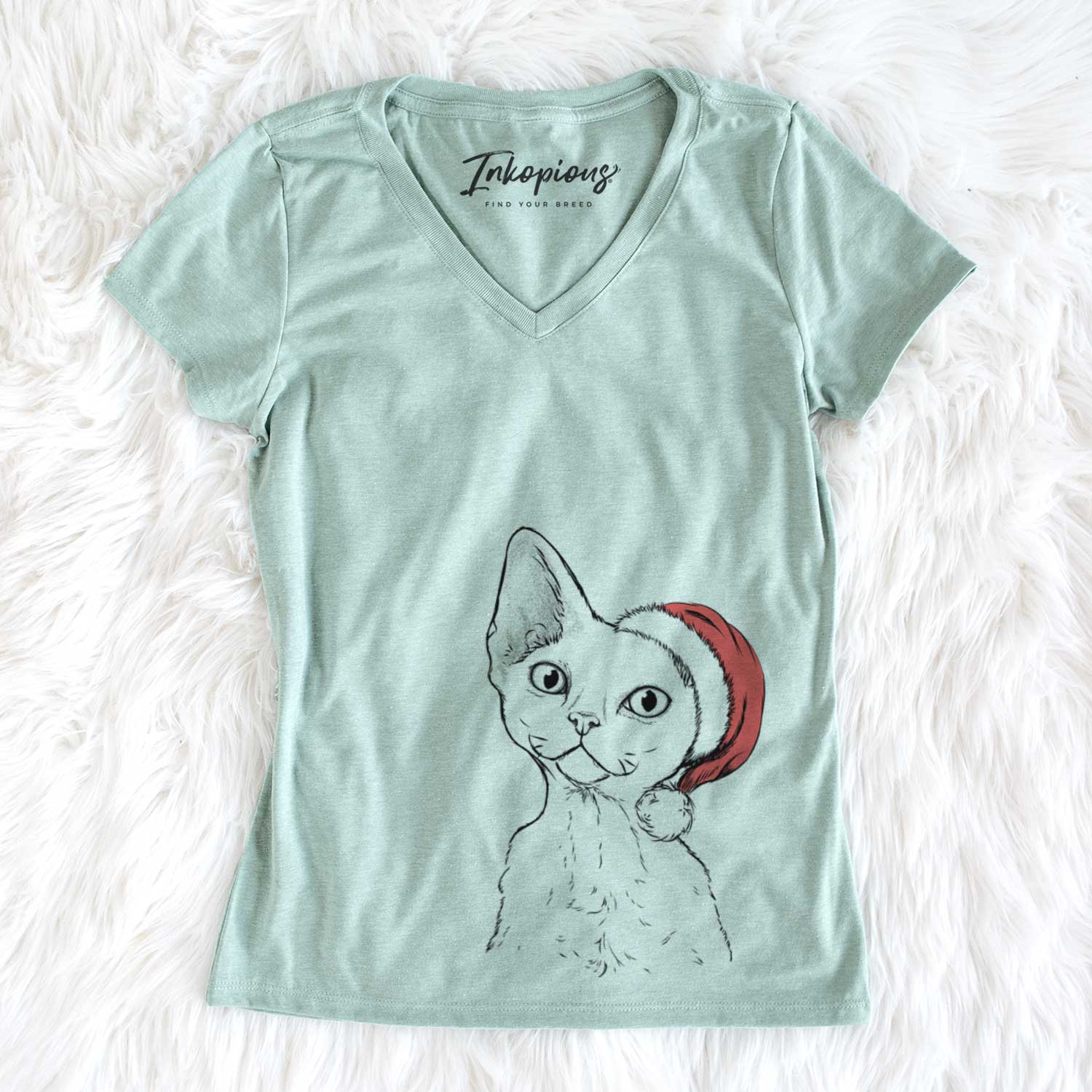 Santa Ripley the Devon Rex Cat - Women's V-neck Shirt