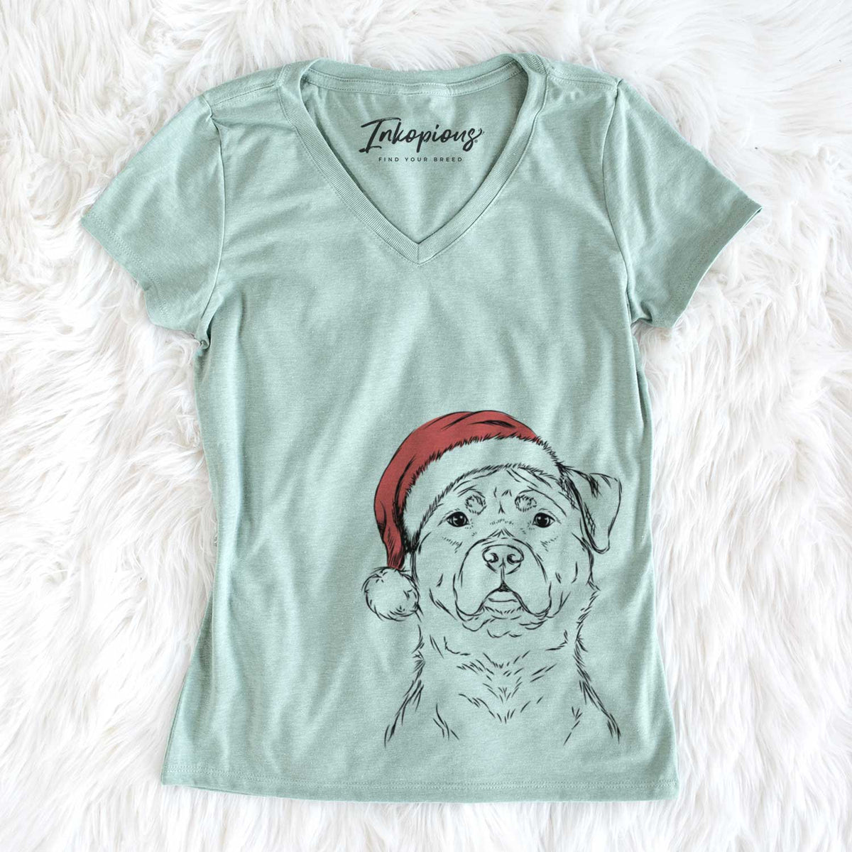 Santa Rocky the Rottweiler - Women&#39;s V-neck Shirt