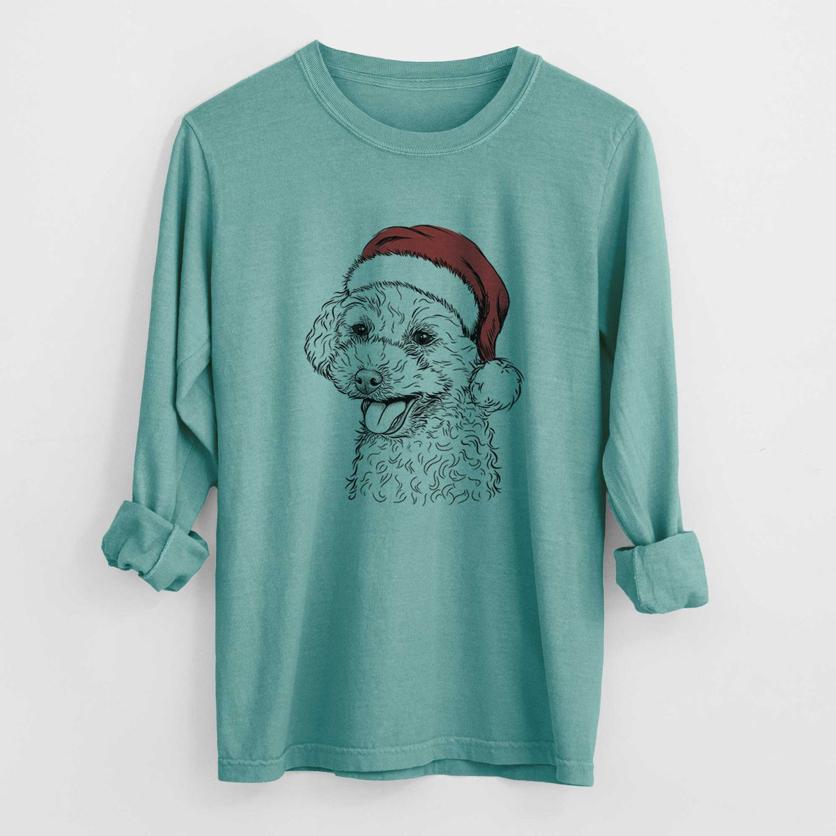 Santa Rocky the Teacup Poodle - Heavyweight 100% Cotton Long Sleeve