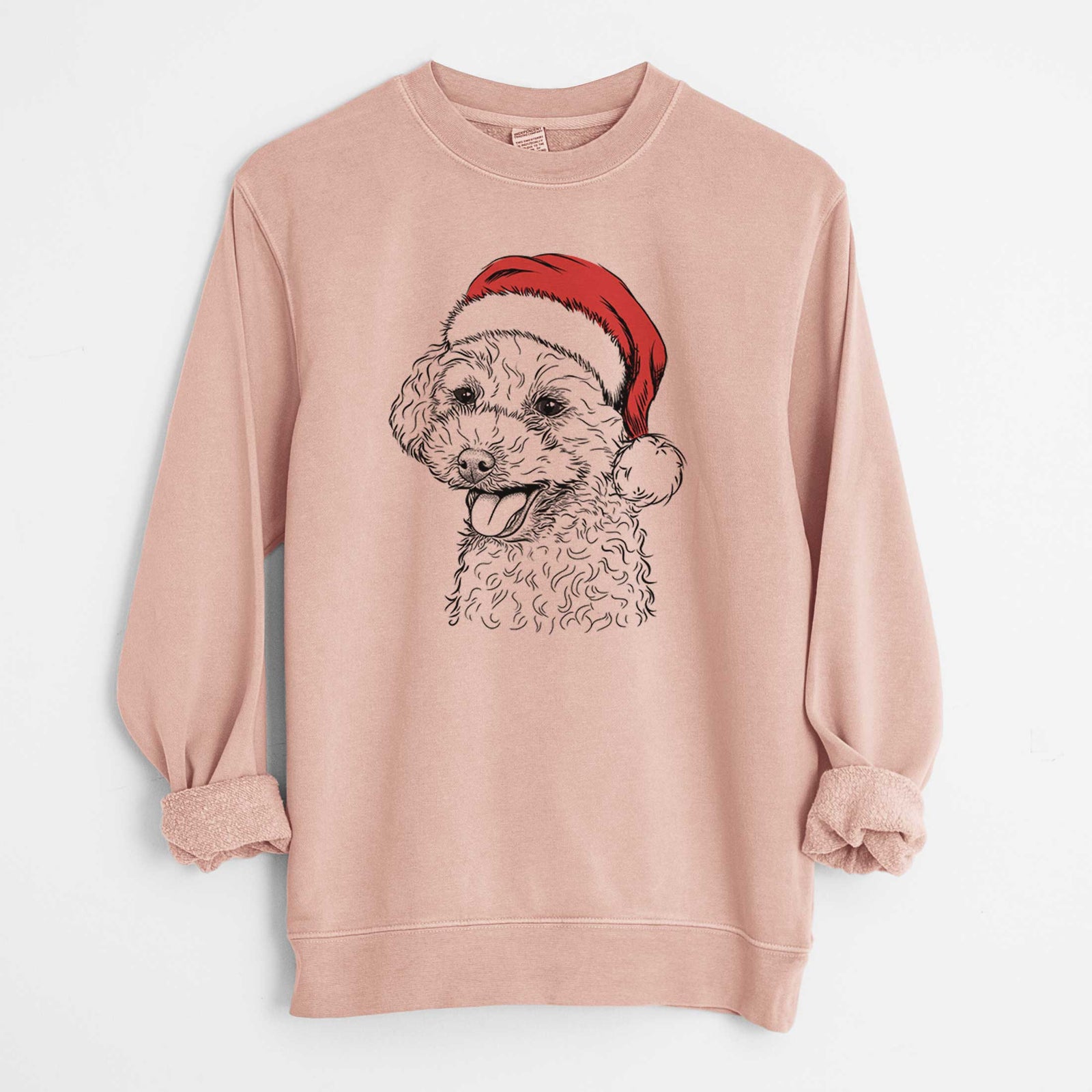 Santa Rocky the Teacup Poodle - Unisex Pigment Dyed Crew Sweatshirt