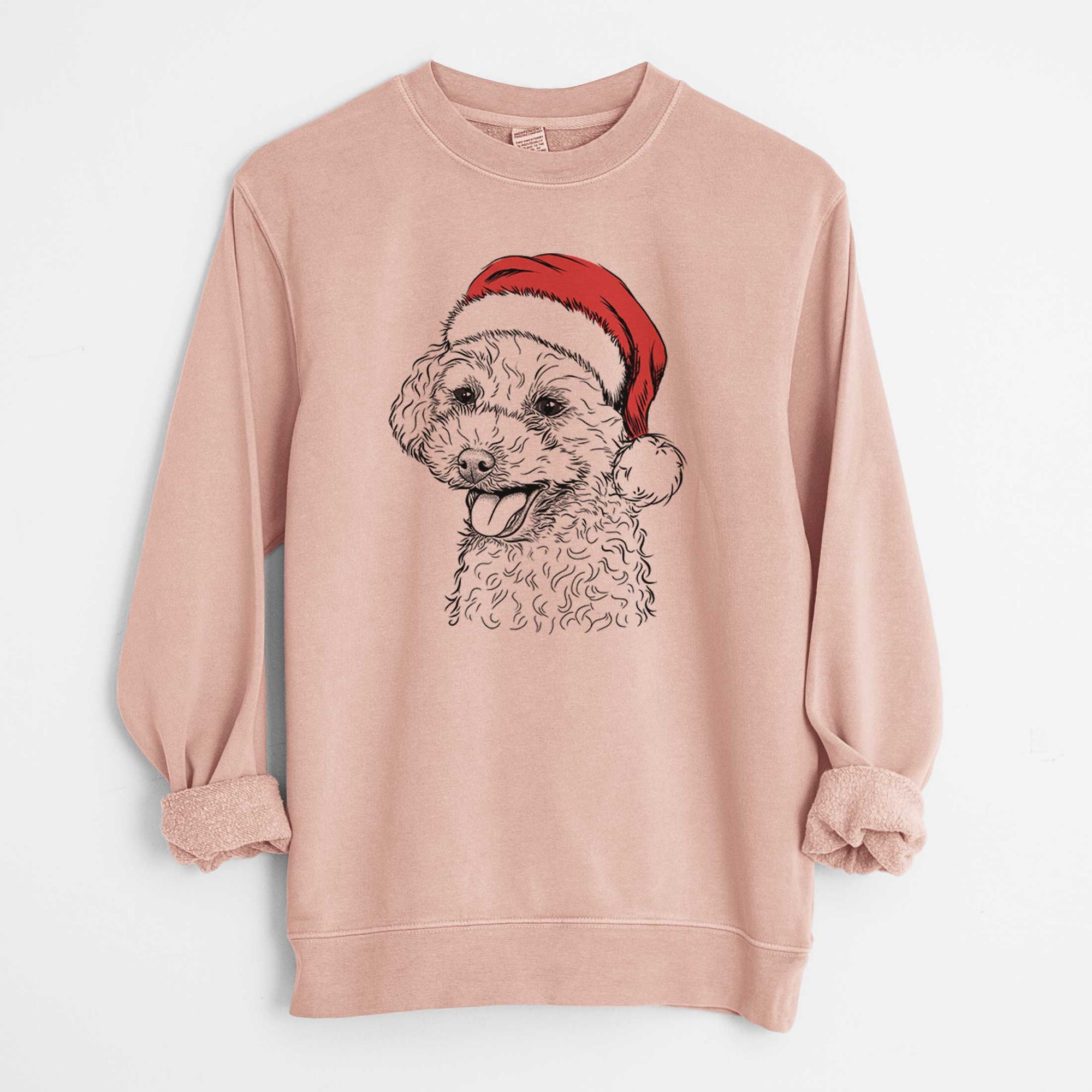 Santa Rocky the Teacup Poodle - Unisex Pigment Dyed Crew Sweatshirt