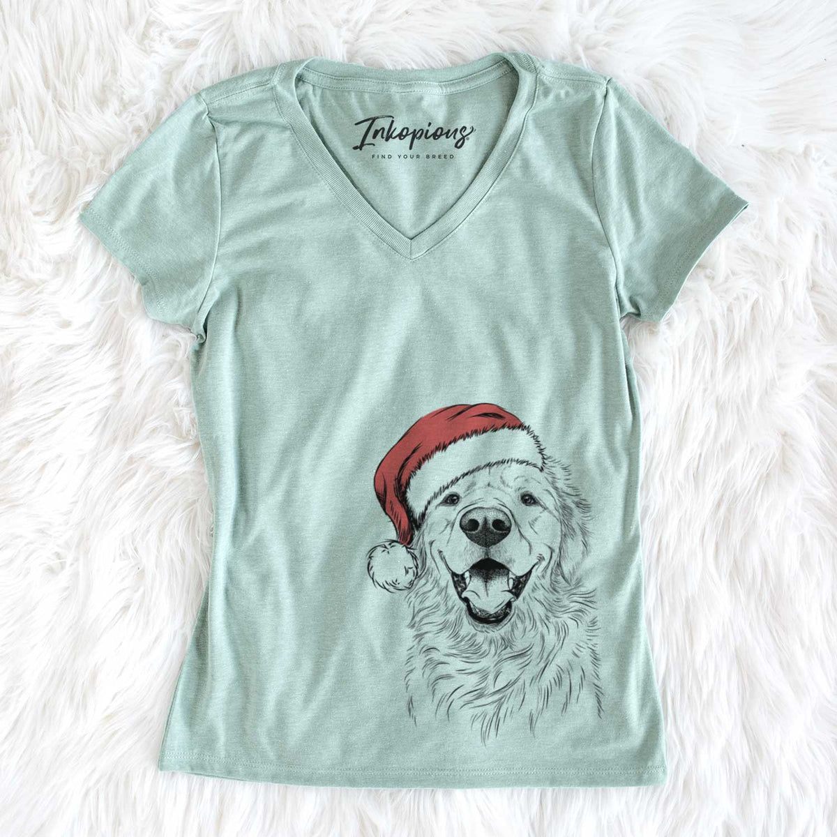 Santa Roger the Golden Retriever - Women&#39;s V-neck Shirt