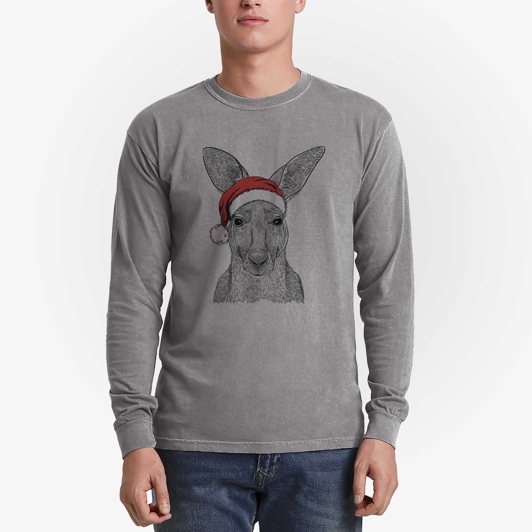 Santa Roger the Red Kangaroo - Heavyweight 100% Cotton Long Sleeve