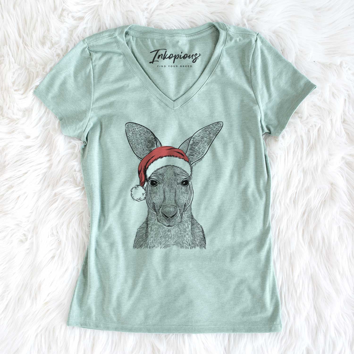 Santa Roger the Red Kangaroo - Women's V-neck Shirt
