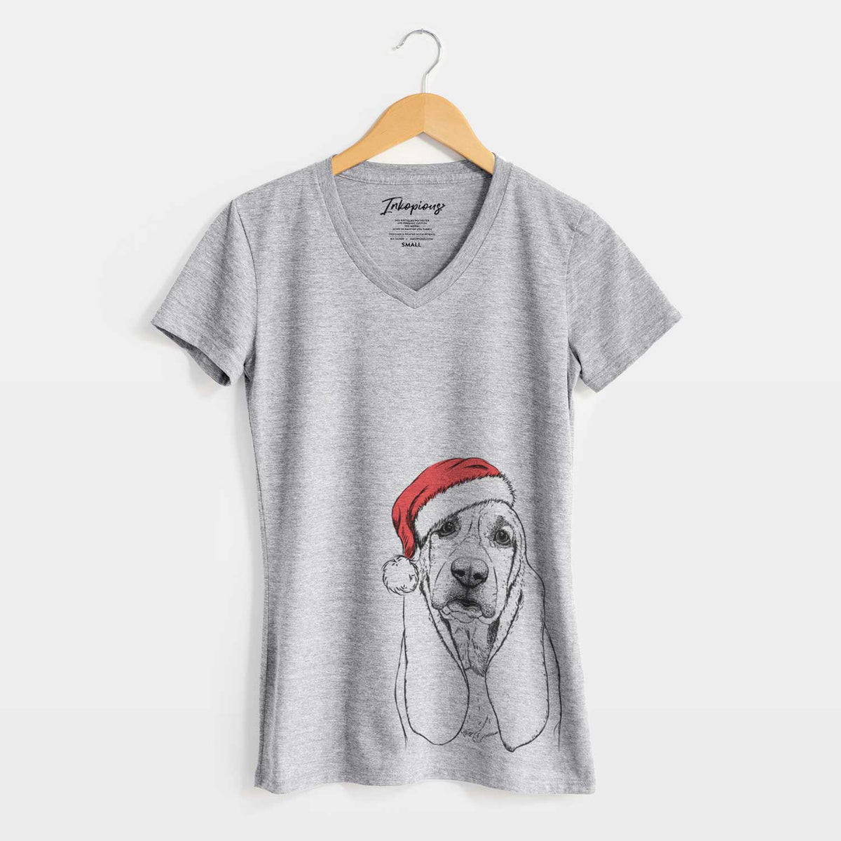 Santa Rolo the Basset Hound - Women's V-neck Shirt
