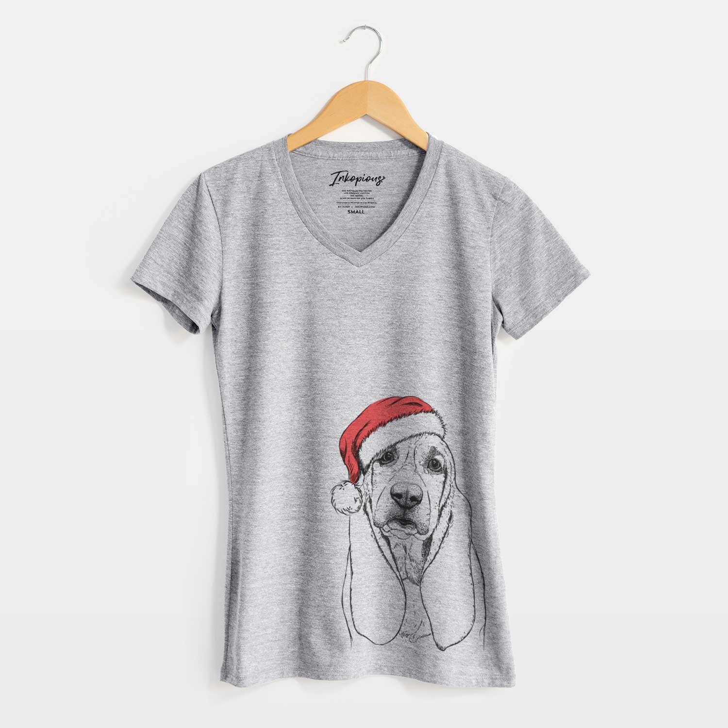 Santa Rolo the Basset Hound - Women's V-neck Shirt