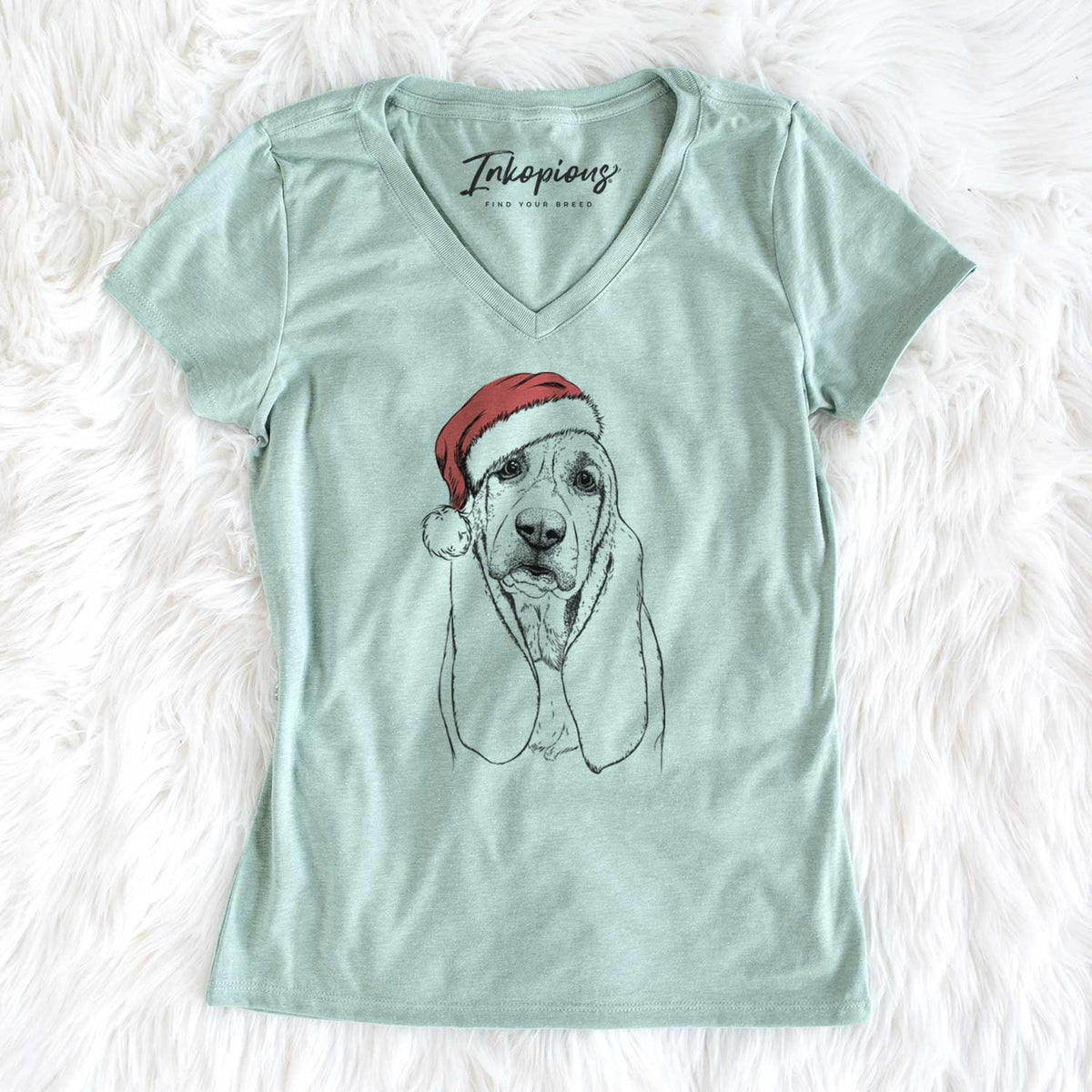 Santa Rolo the Basset Hound - Women's V-neck Shirt