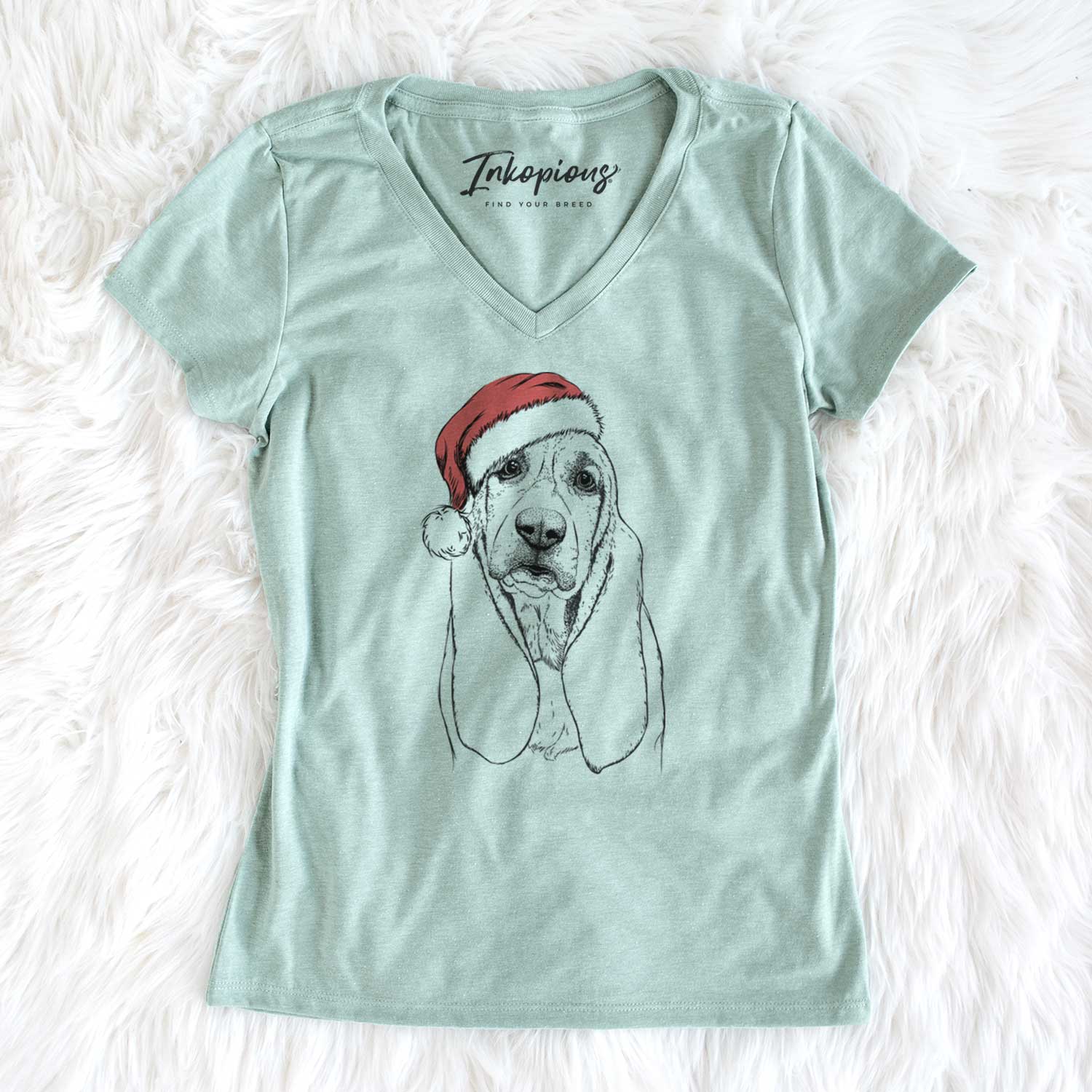Santa Rolo the Basset Hound - Women's V-neck Shirt