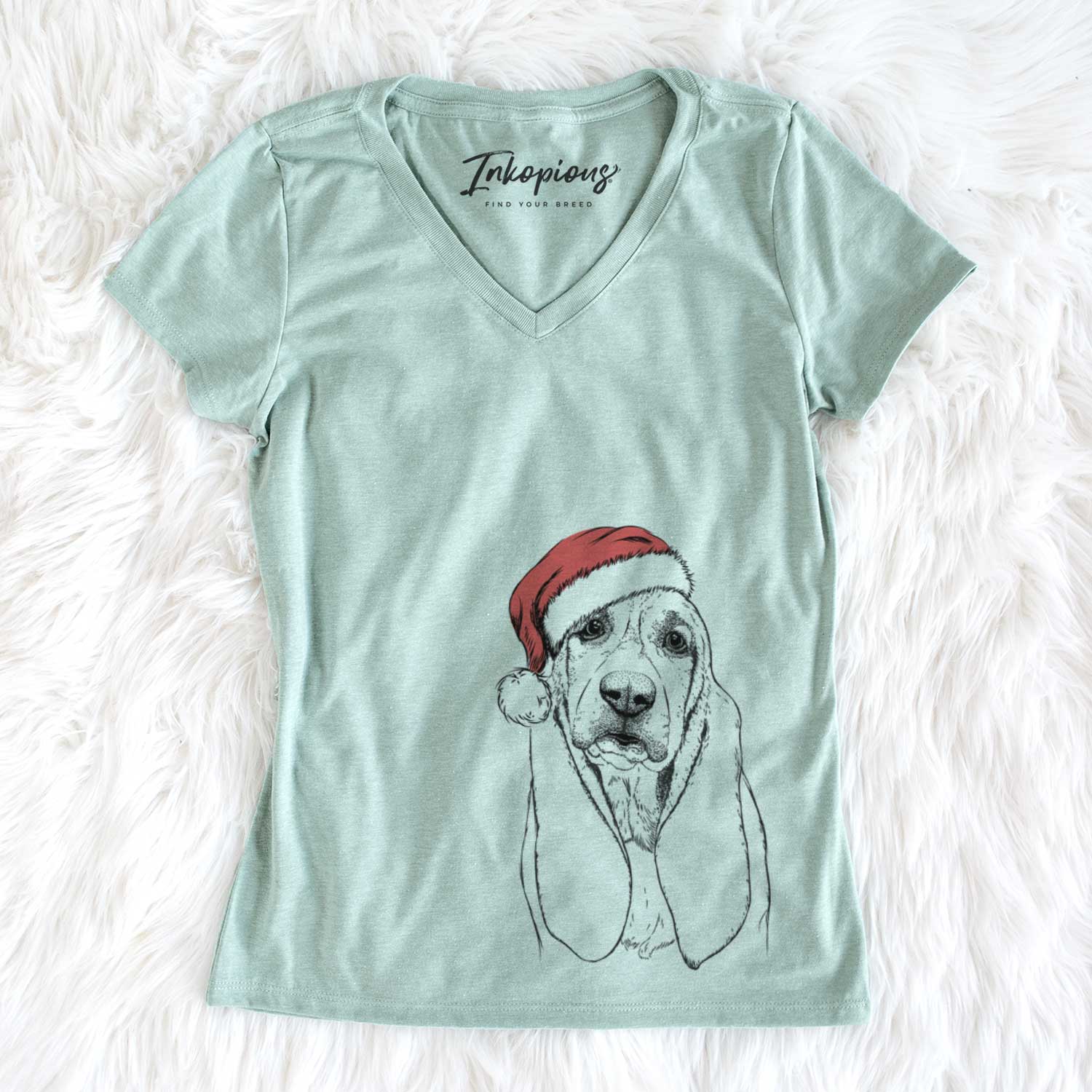 Santa Rolo the Basset Hound - Women's V-neck Shirt