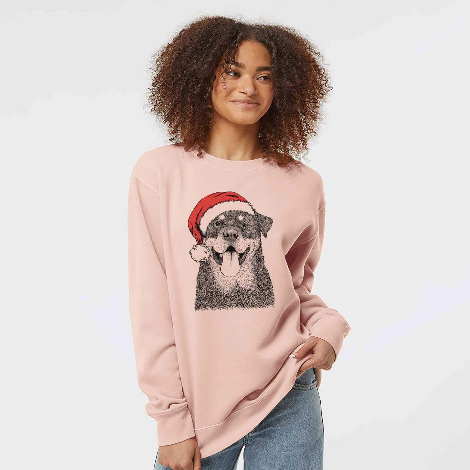 Santa Romeo the Rottweiler - Unisex Pigment Dyed Crew Sweatshirt