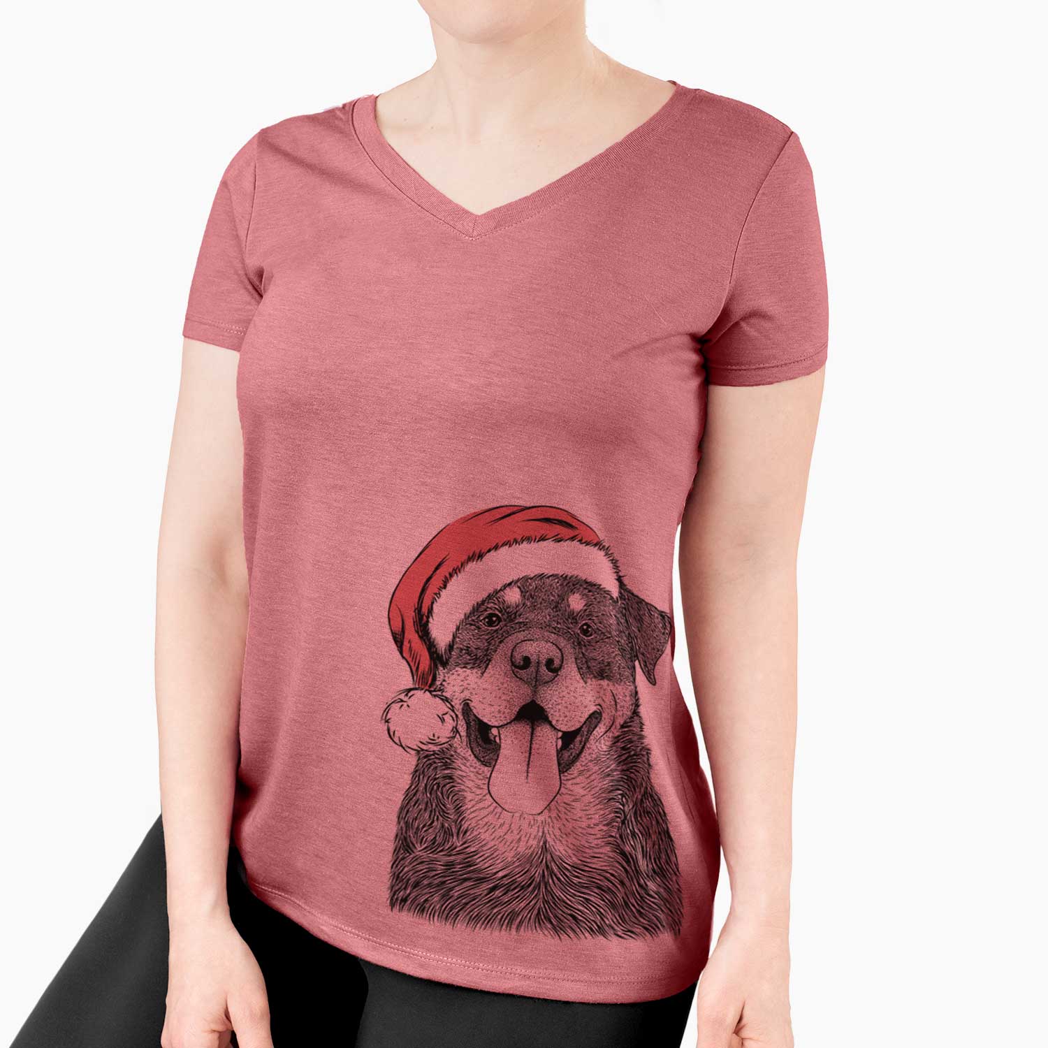 Santa Romeo the Rottweiler - Women's V-neck Shirt