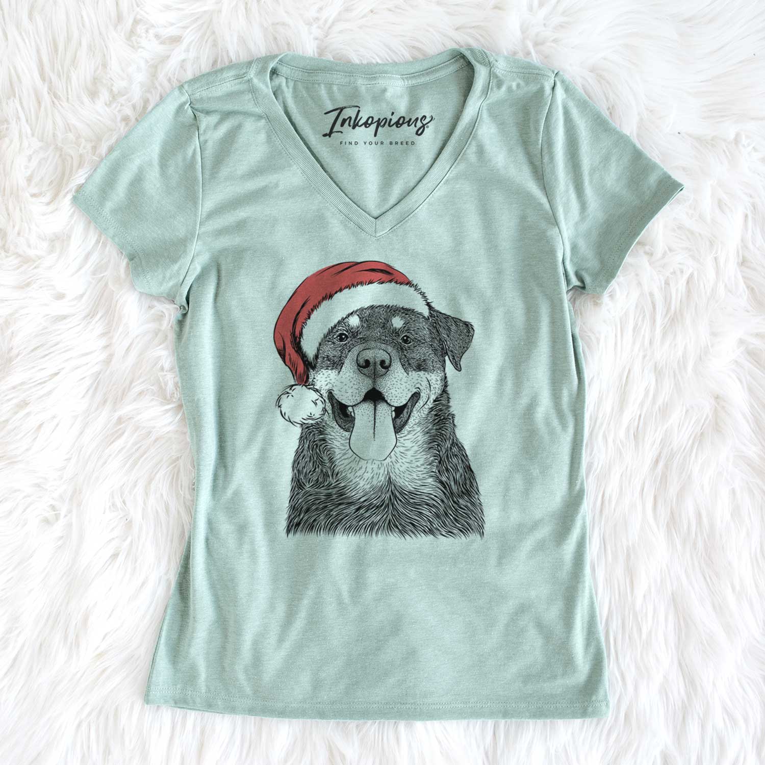 Santa Romeo the Rottweiler - Women's V-neck Shirt